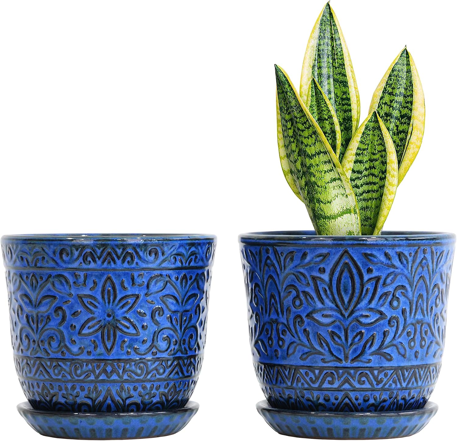 Ceramic Indoor Planters with Drainage and Saucers, 6 inch