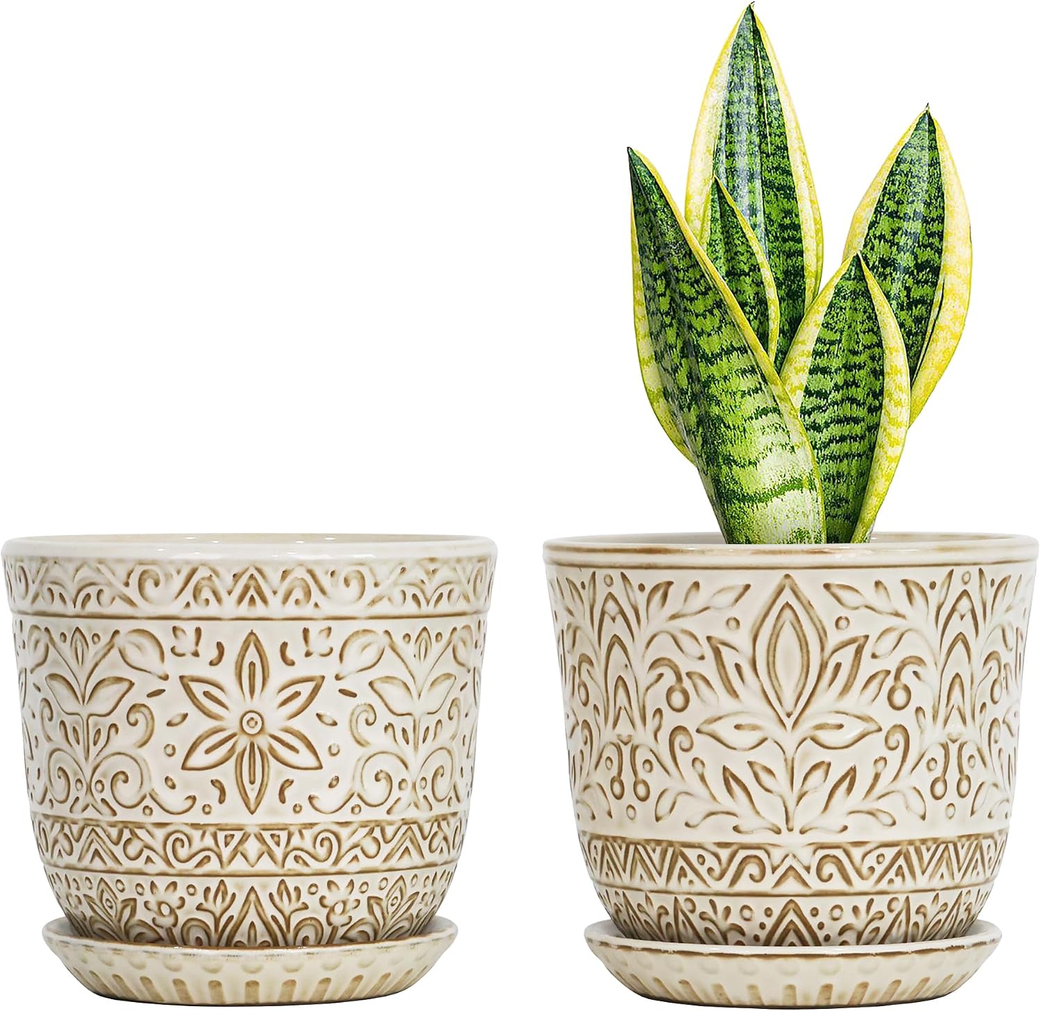 Ceramic Indoor Planters with Drainage and Saucers, 6 inch