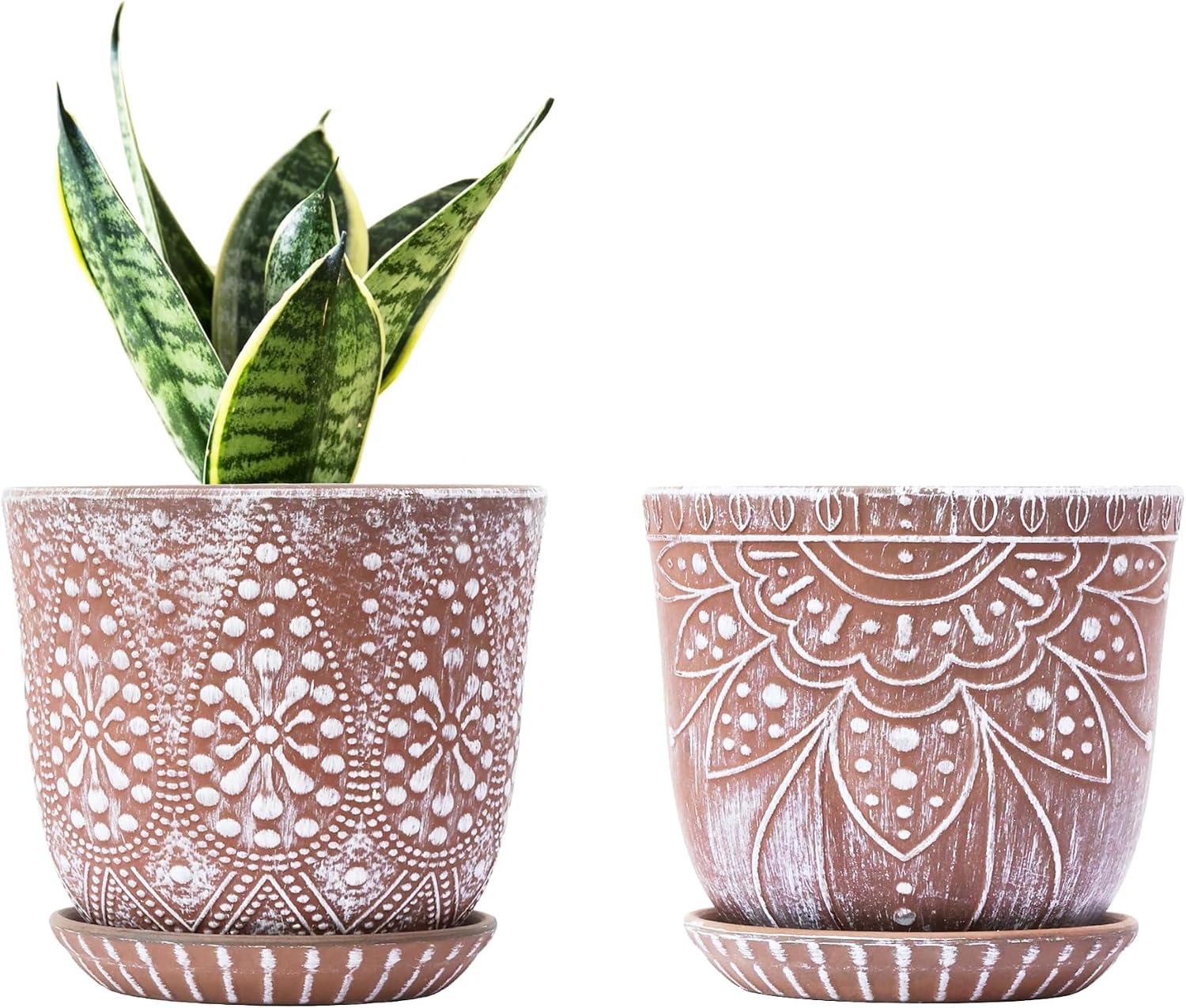 Ceramic Indoor Planters with Drainage and Saucers, 6 inch