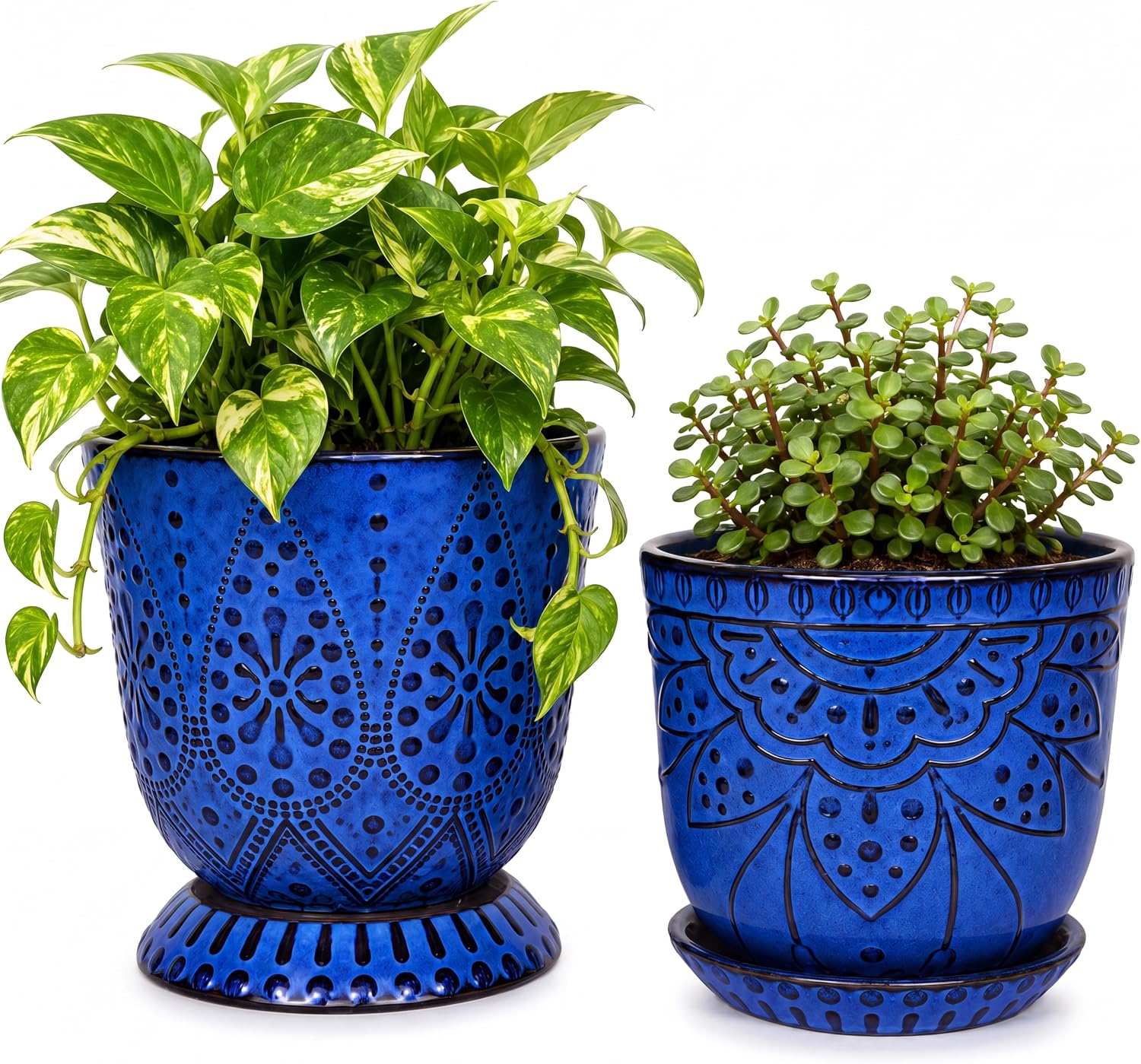 Ceramic Indoor Planters with Drainage and Saucers, 6 inch