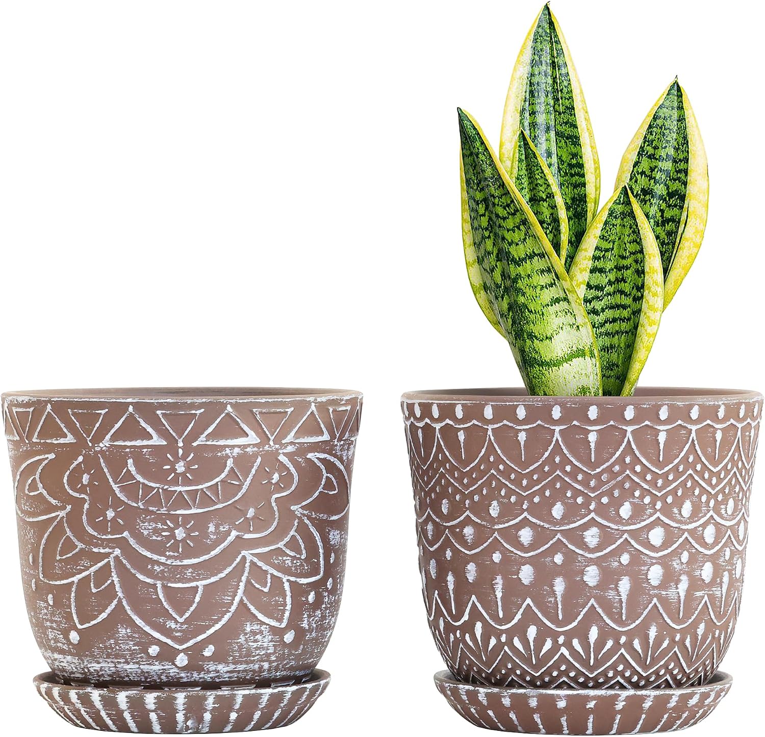 Ceramic Indoor Planters with Drainage and Saucers, 6 inch
