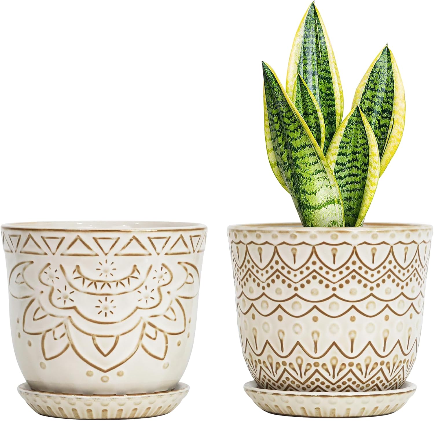 Ceramic Indoor Planters with Drainage and Saucers, 6 inch
