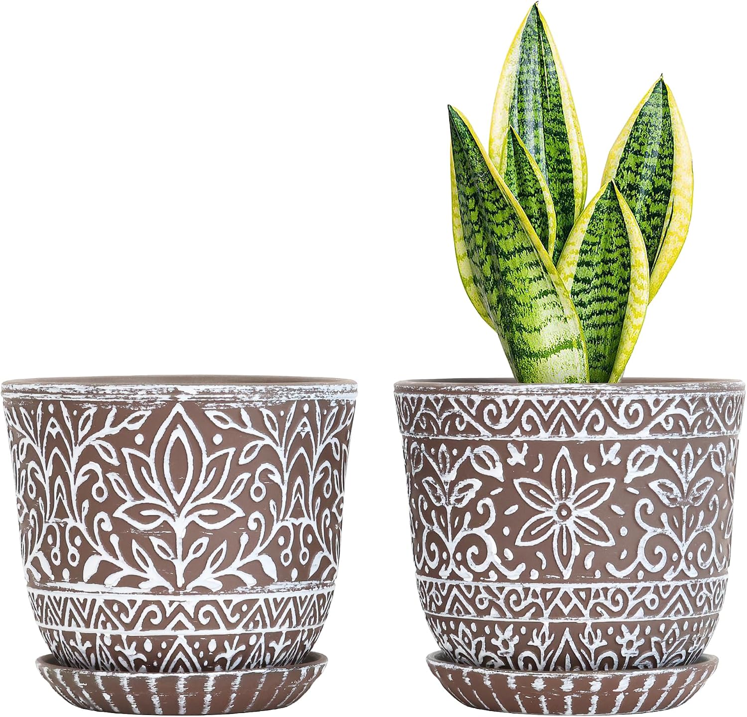 Ceramic Indoor Planters with Drainage and Saucers, 6 inch