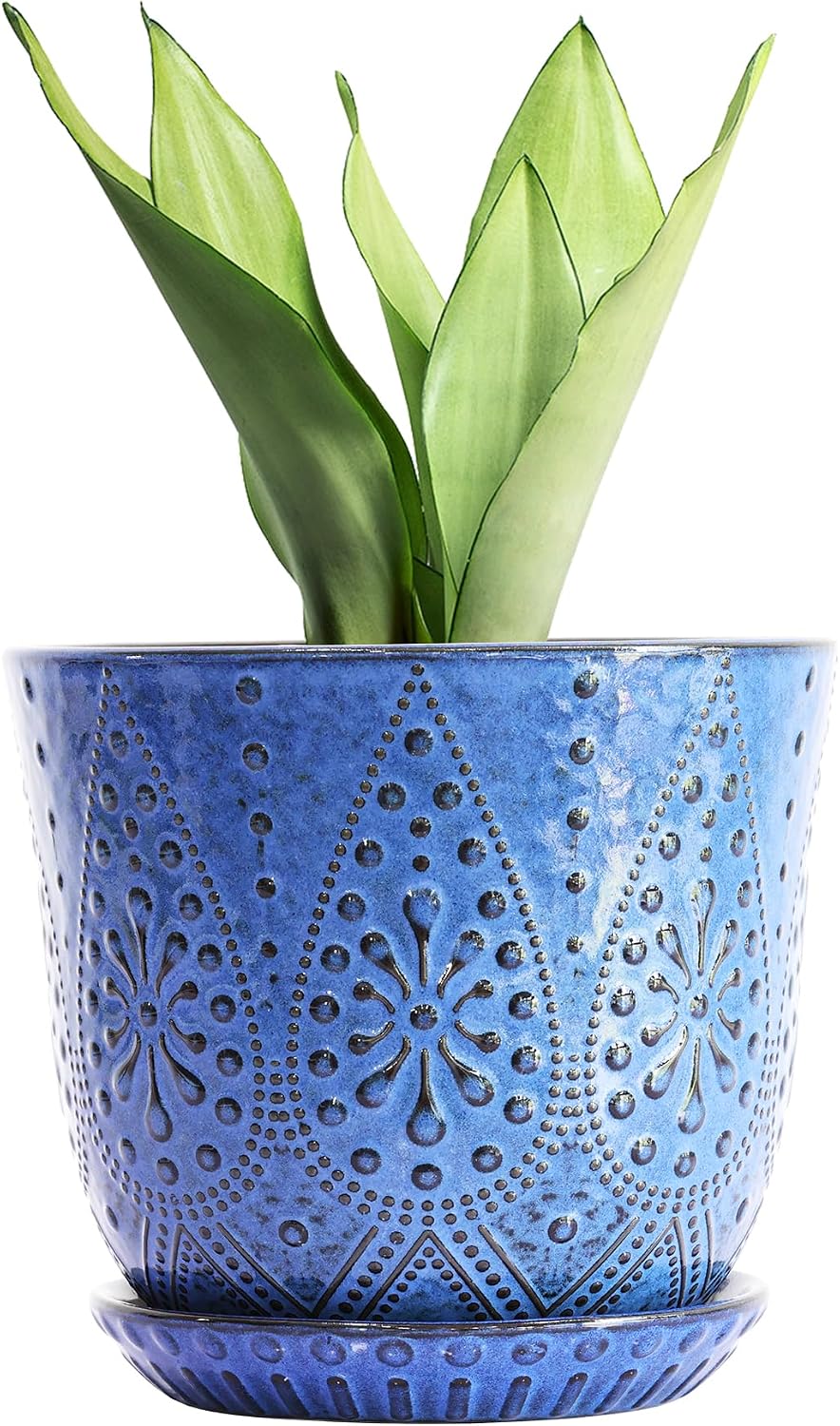 Ceramic Indoor Planters with Drainage and Saucers, 6 inch