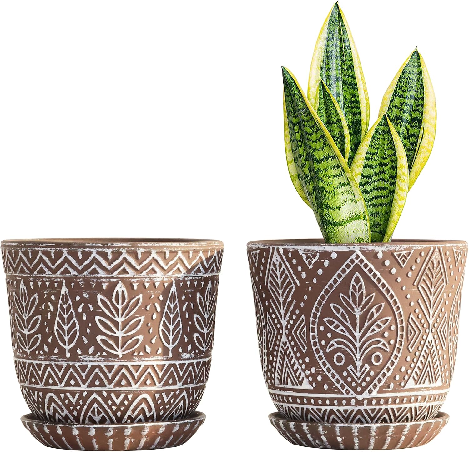 Ceramic Indoor Planters with Drainage and Saucers, 6 inch