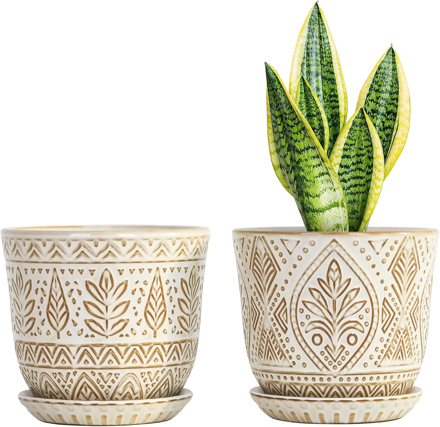 Ceramic Indoor Planters with Drainage and Saucers, 6 inch
