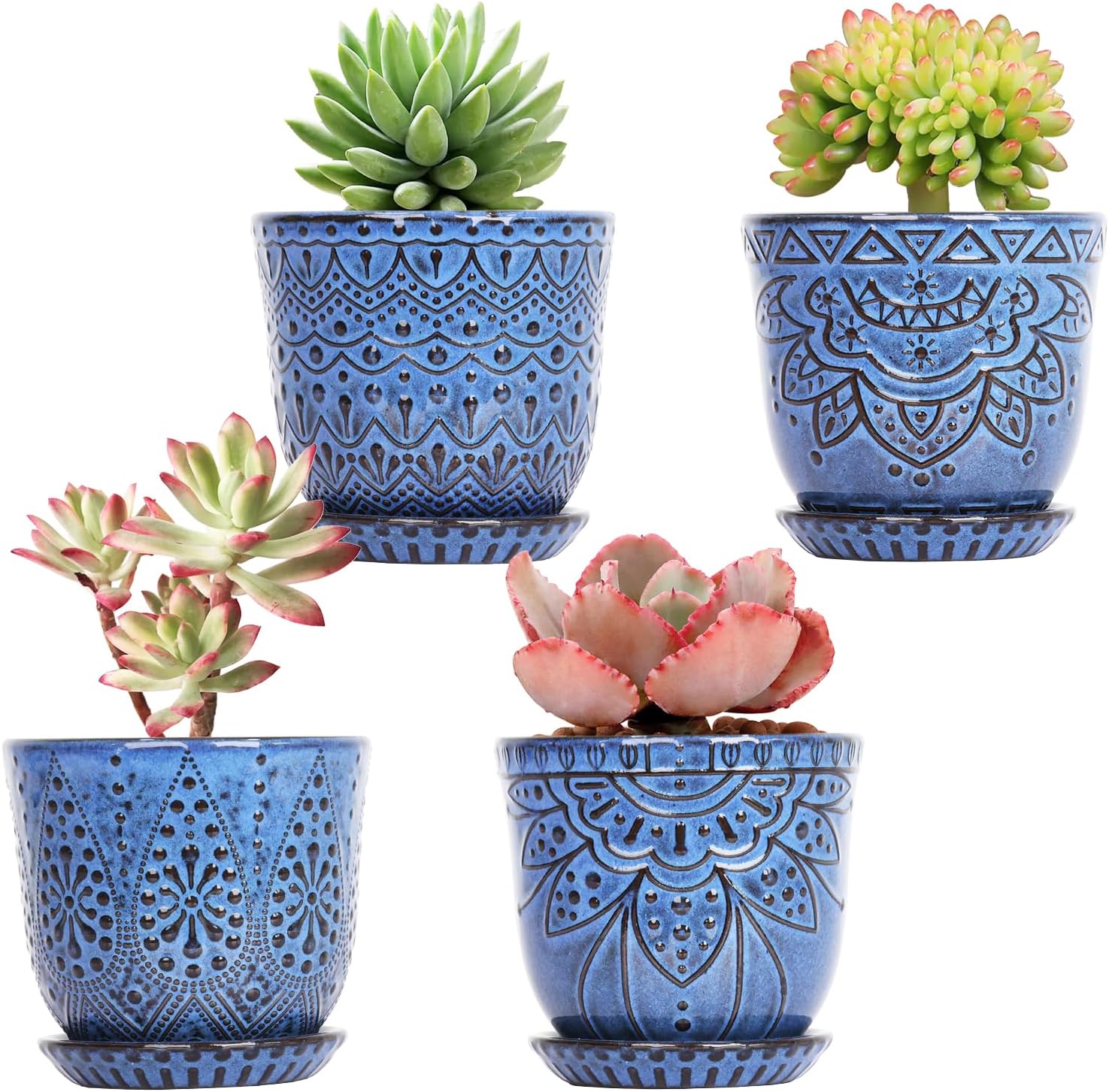Ceramic Indoor Planters with Drainage and Saucers, 6 inch