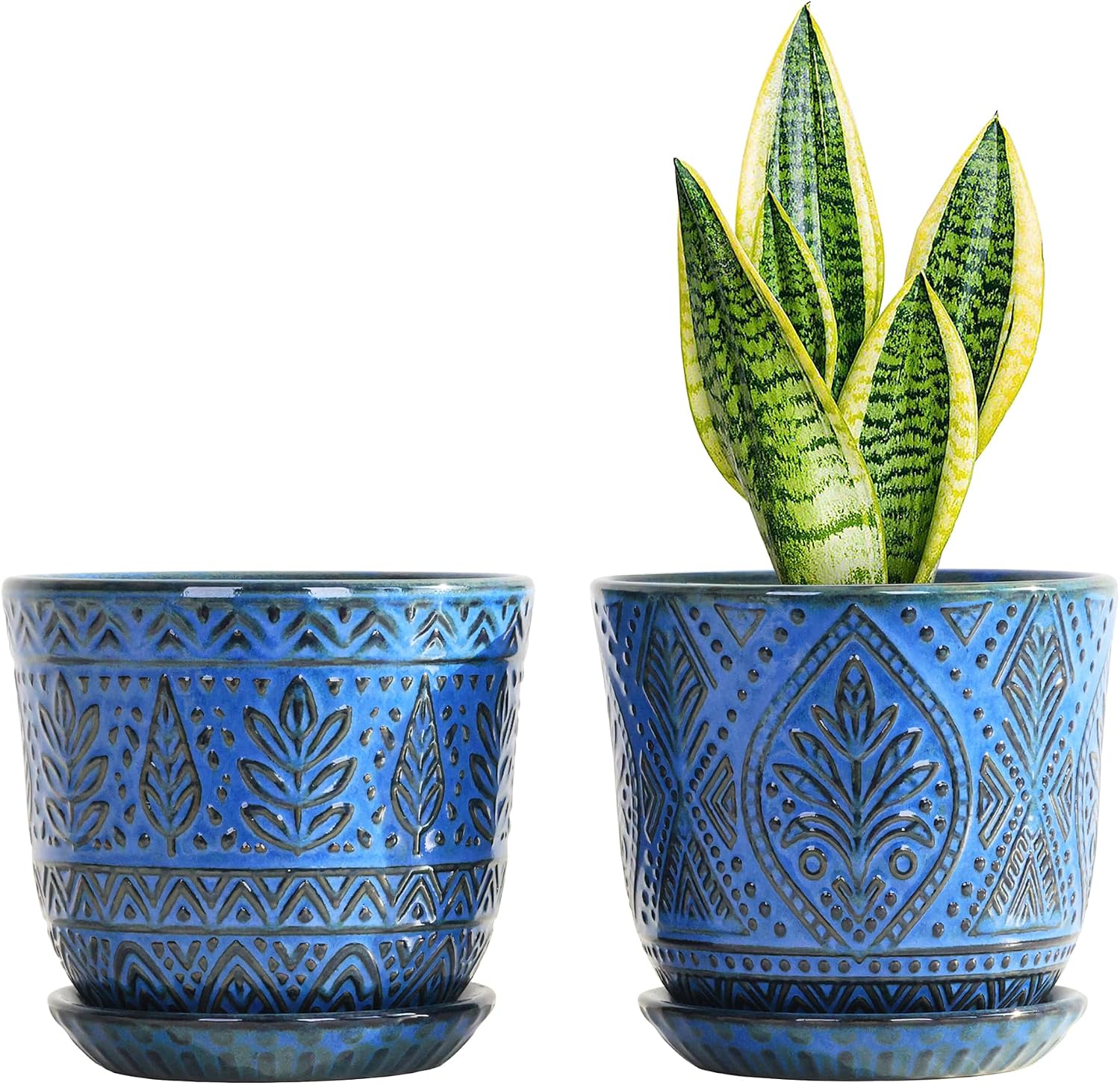 Ceramic Indoor Planters with Drainage and Saucers, 6 inch