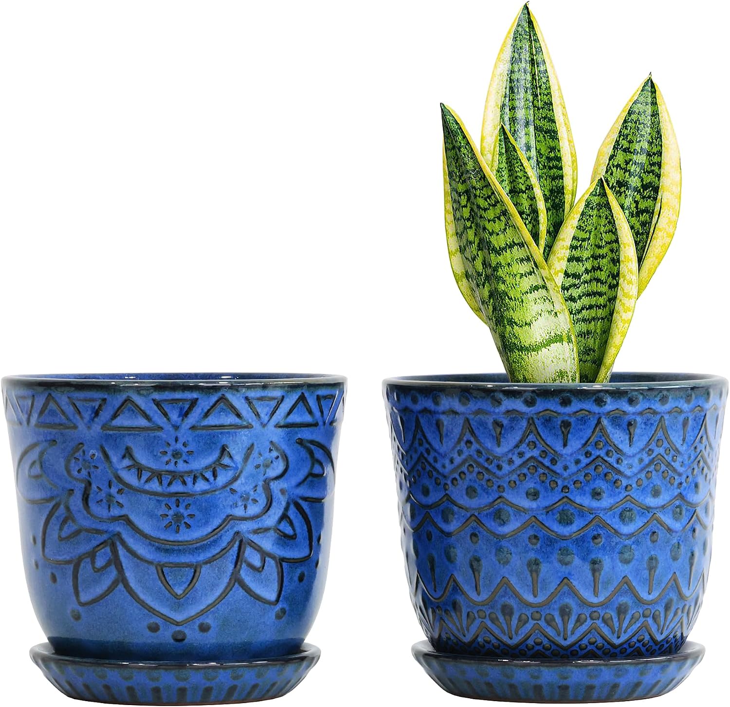 Ceramic Indoor Planters with Drainage and Saucers, 6 inch