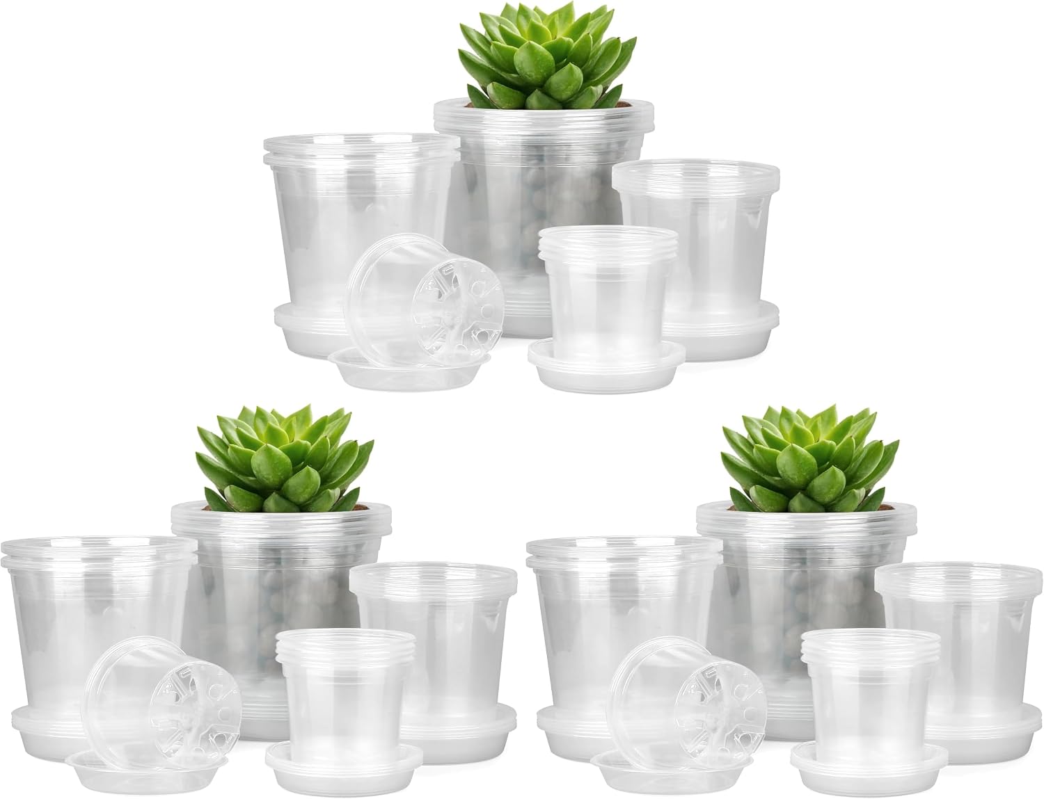Clear Nursery Pots with Saucers, 20 Pack, 4 to 7 inch