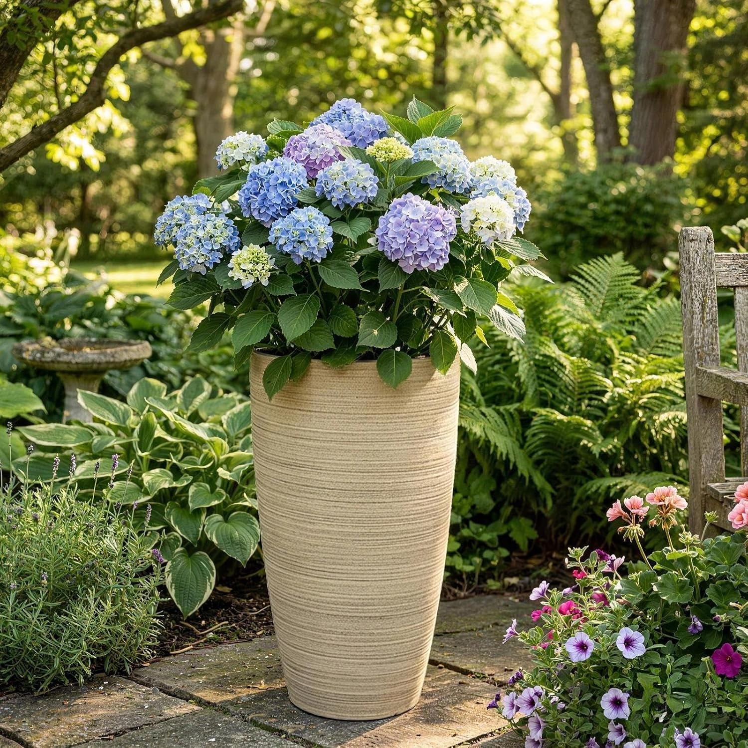 Faux Stone Finish Round Planters, 4 Pack, 10 to 21 inch