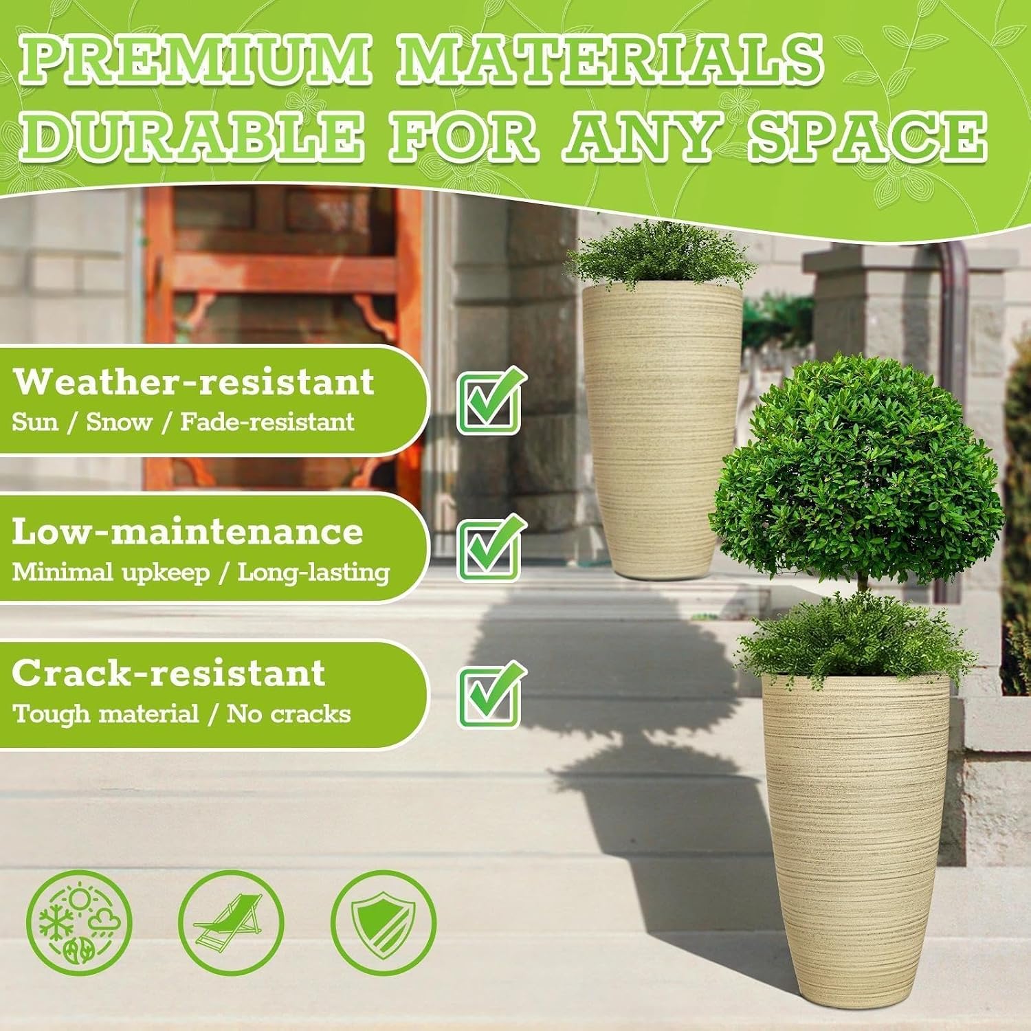 Faux Stone Finish Round Planters, 4 Pack, 10 to 21 inch