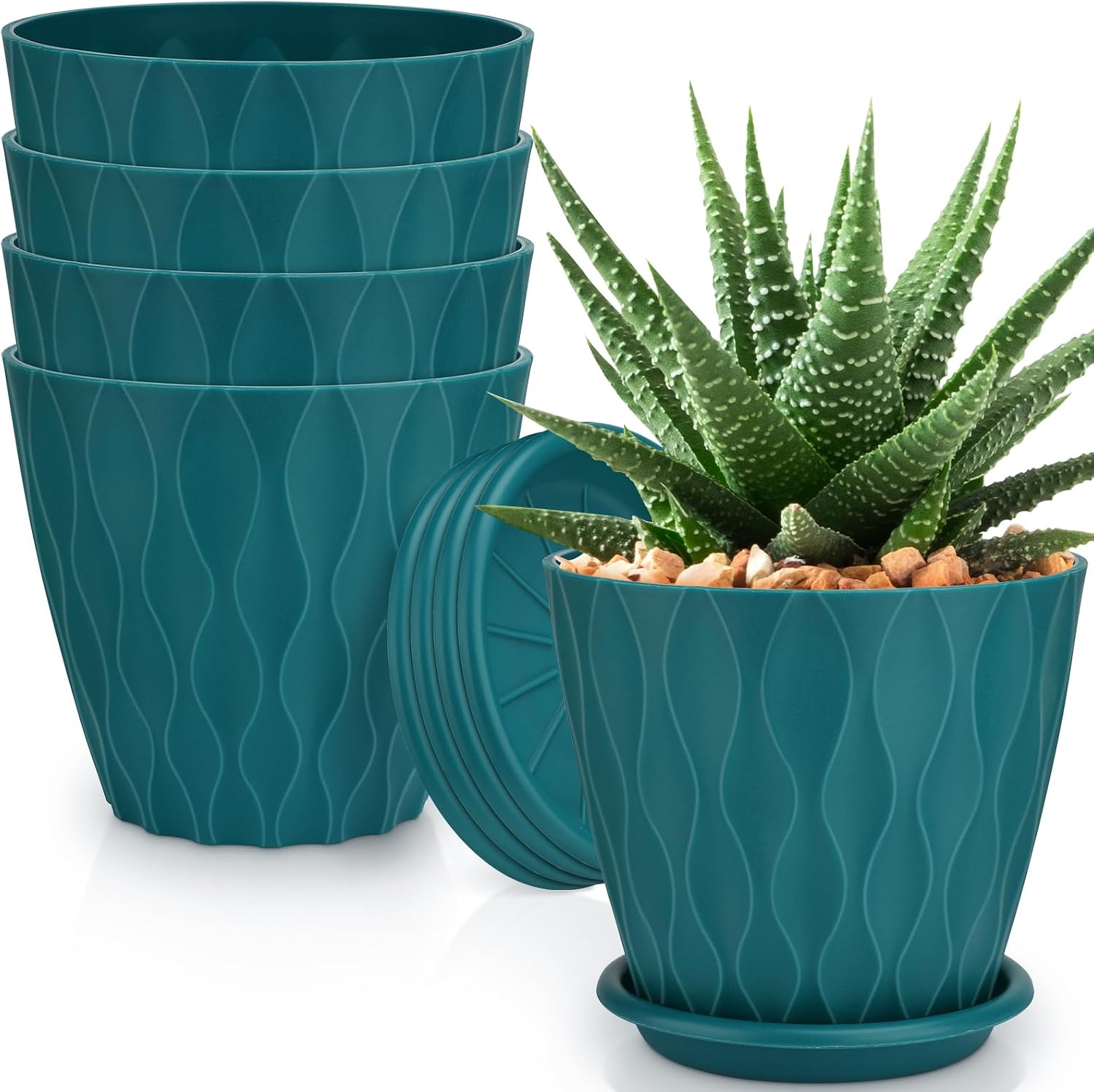 Flower Pots with Drainage, 5 Pack, 6 inch