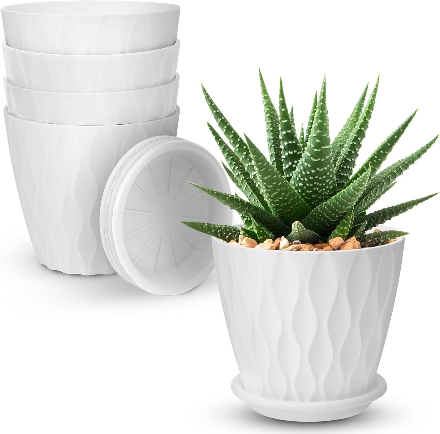 Flower Pots with Drainage, 5 Pack, 6 inch