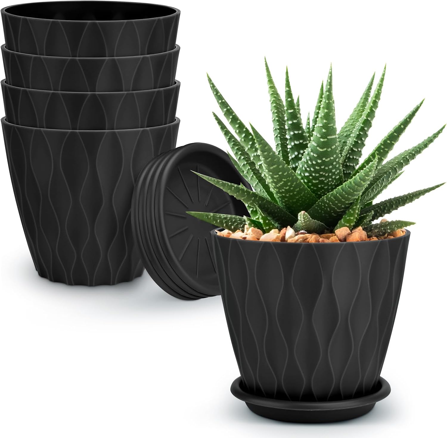 Flower Pots with Drainage, 5 Pack, 6 inch