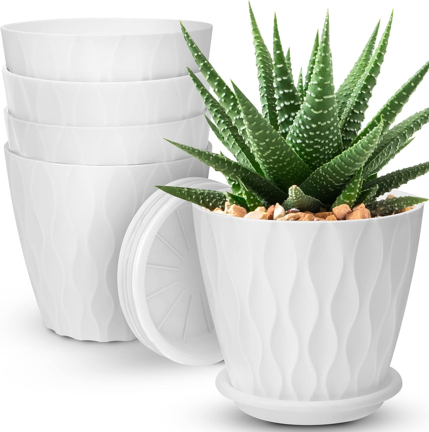 Flower Pots with Drainage, 5 Pack, 6 inch