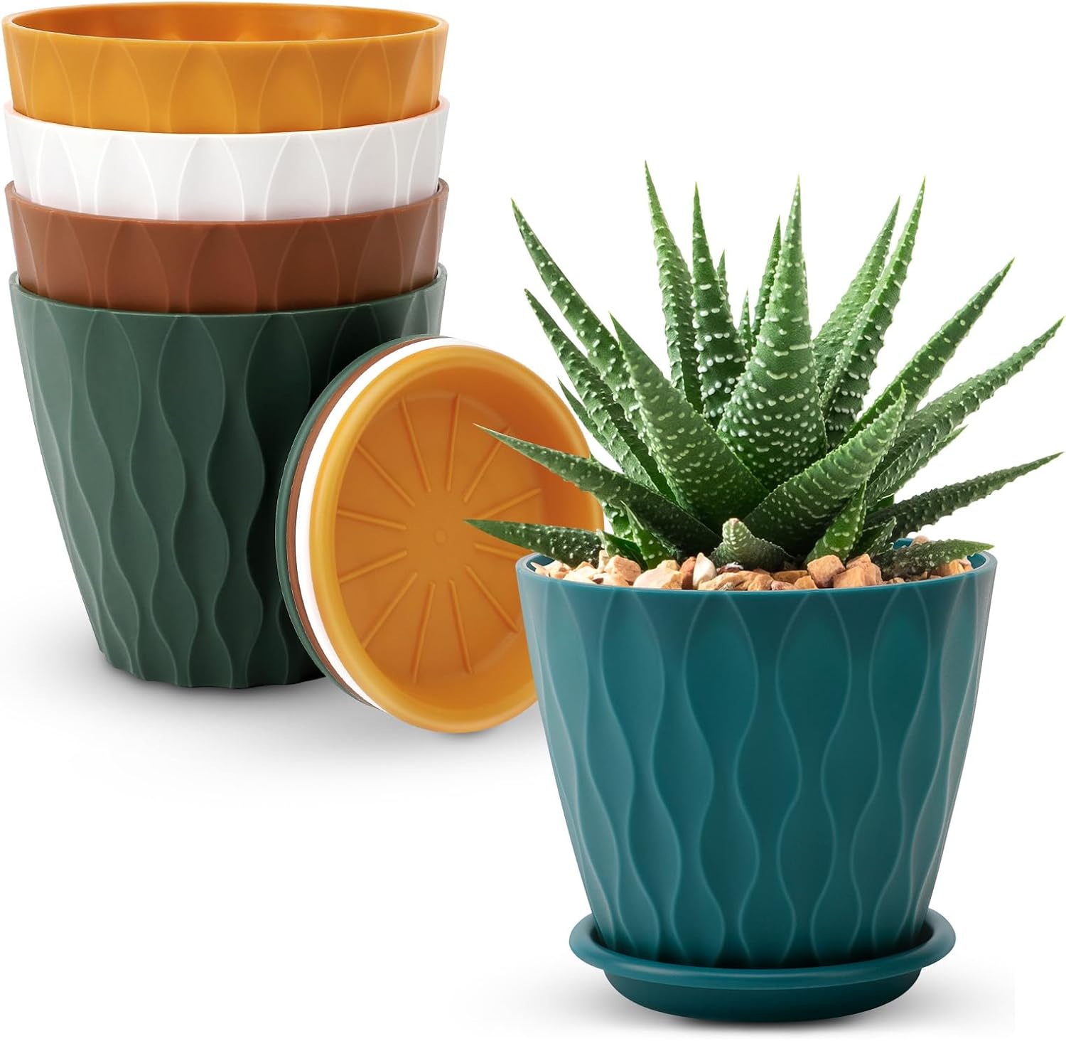 Flower Pots with Drainage, 5 Pack, 6 inch