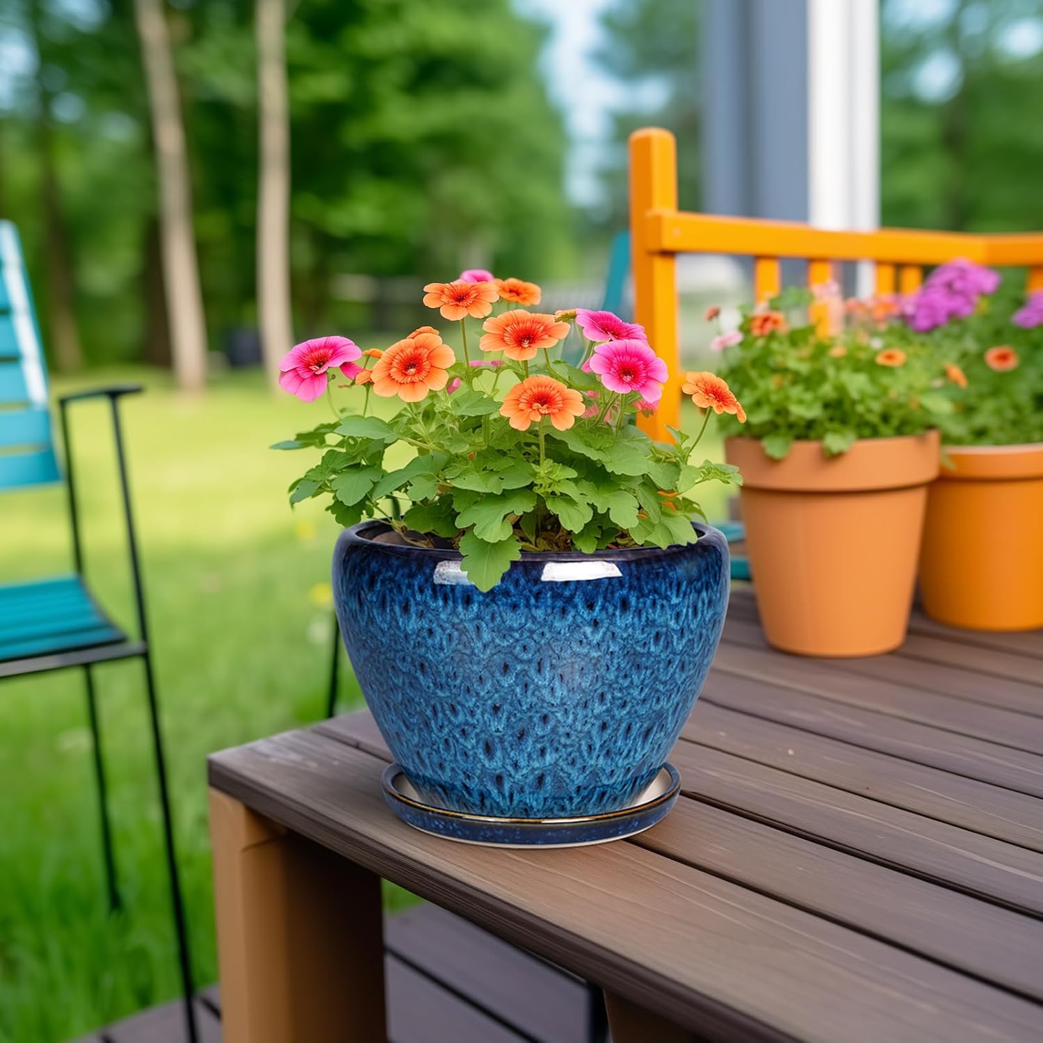 Glazed Ceramic Succulent Planter with Saucer, 6 inch