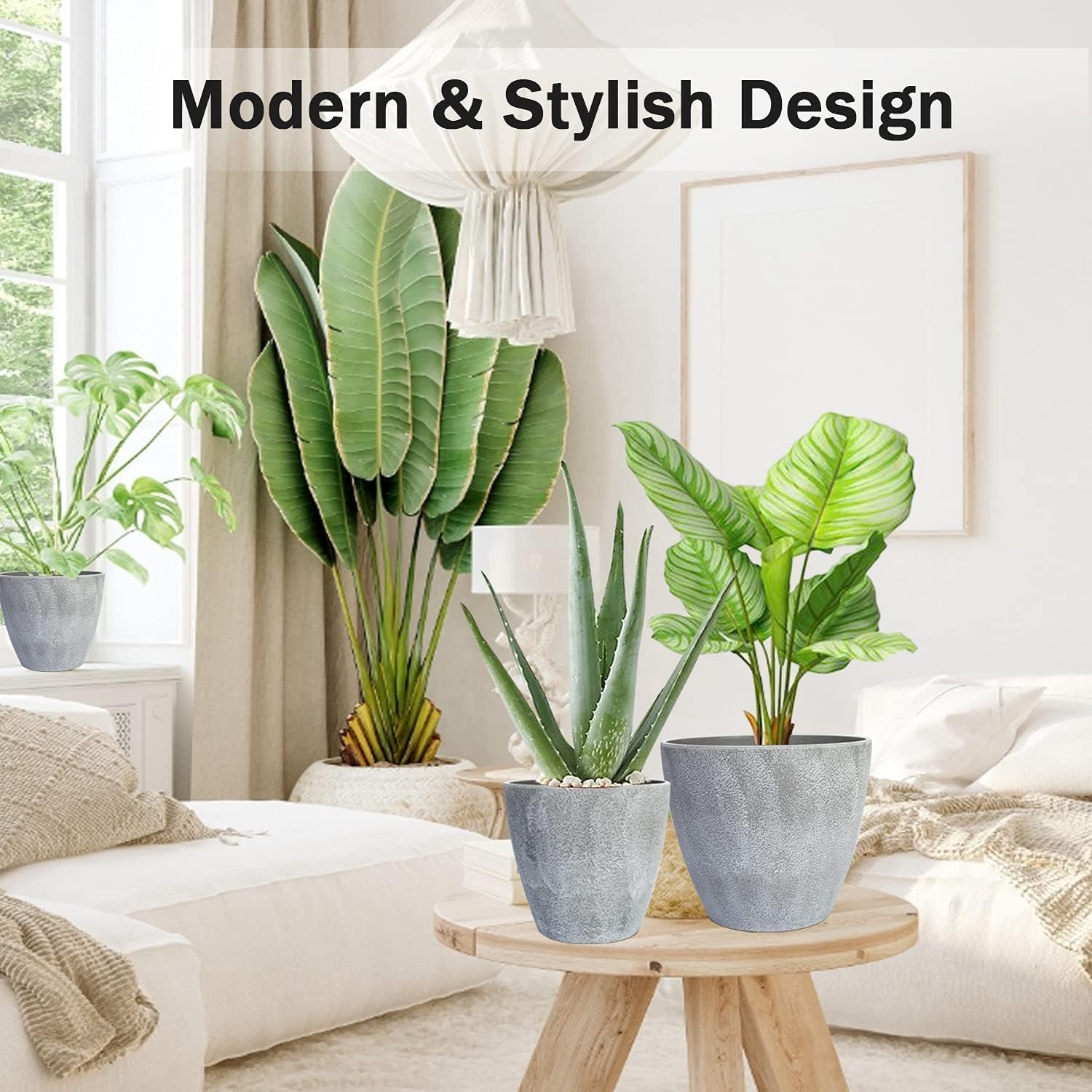Indoor Plastic Planters, Set of 6, 3.5 to 7.5 inch