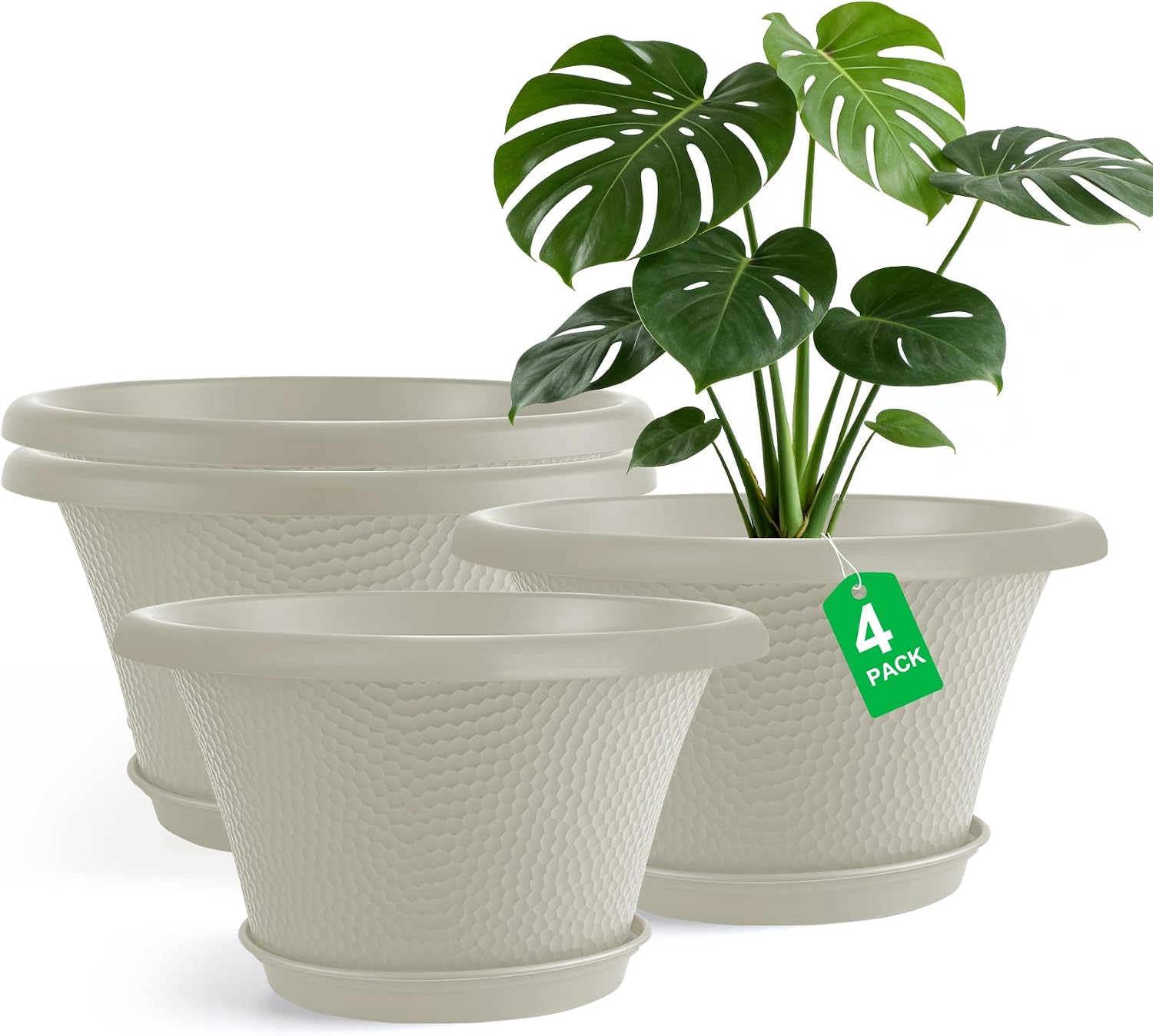 Large Flower Pots with Drainage Holes, 4 Pack, 12 inch