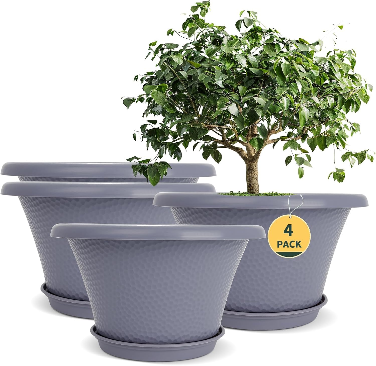 Large Flower Pots with Drainage Holes, 4 Pack, 12 inch