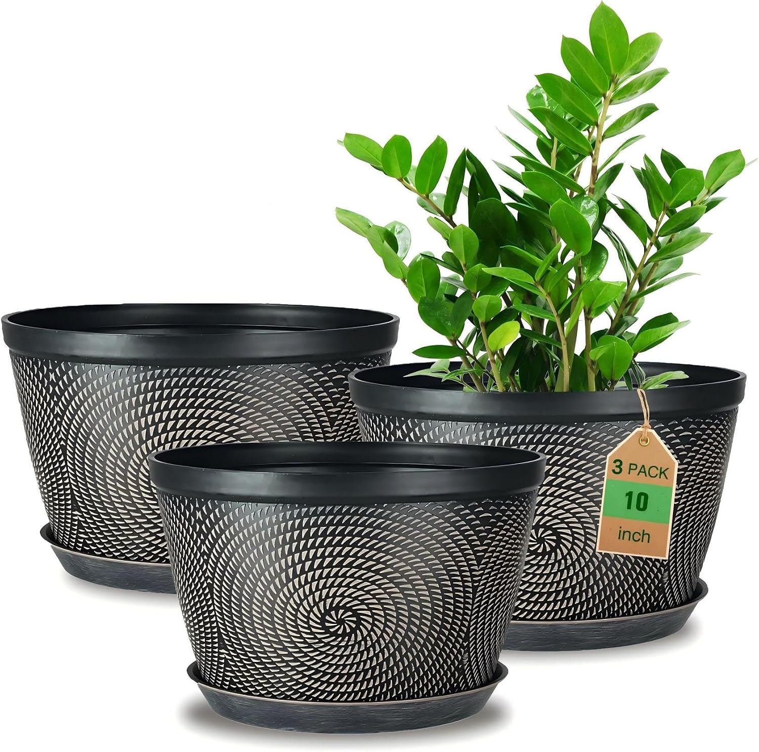 Large Flower Pots with Drainage Holes, 4 Pack, 12 inch
