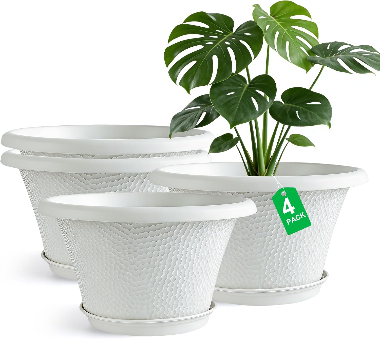 Large Flower Pots with Drainage Holes, 4 Pack, 12 inch