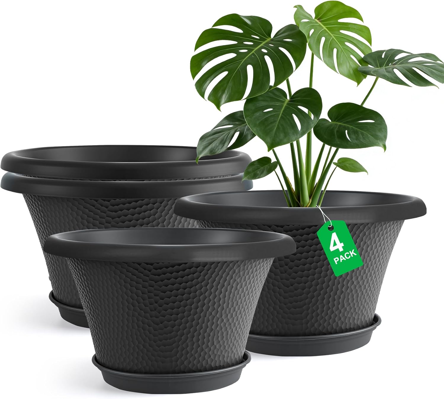 Large Flower Pots with Drainage Holes, 4 Pack, 12 inch