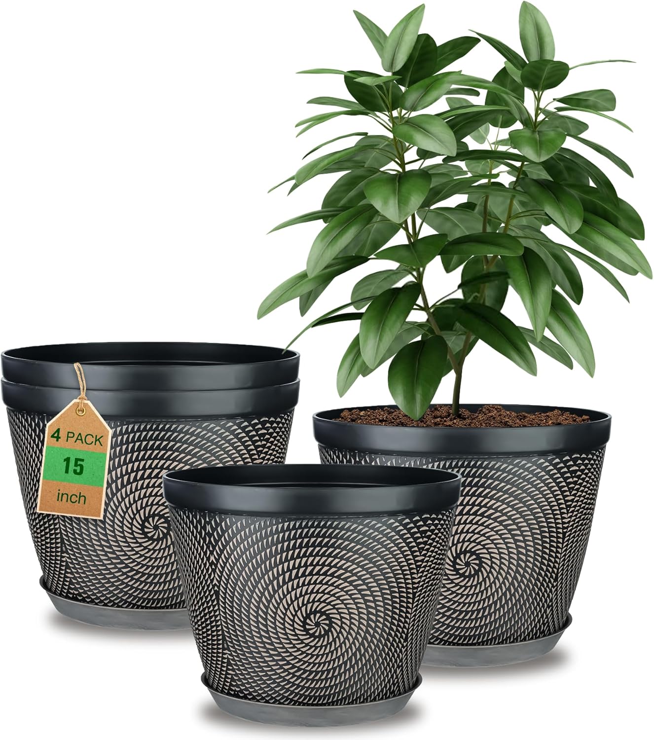 Large Flower Pots with Drainage Holes, 4 Pack, 12 inch