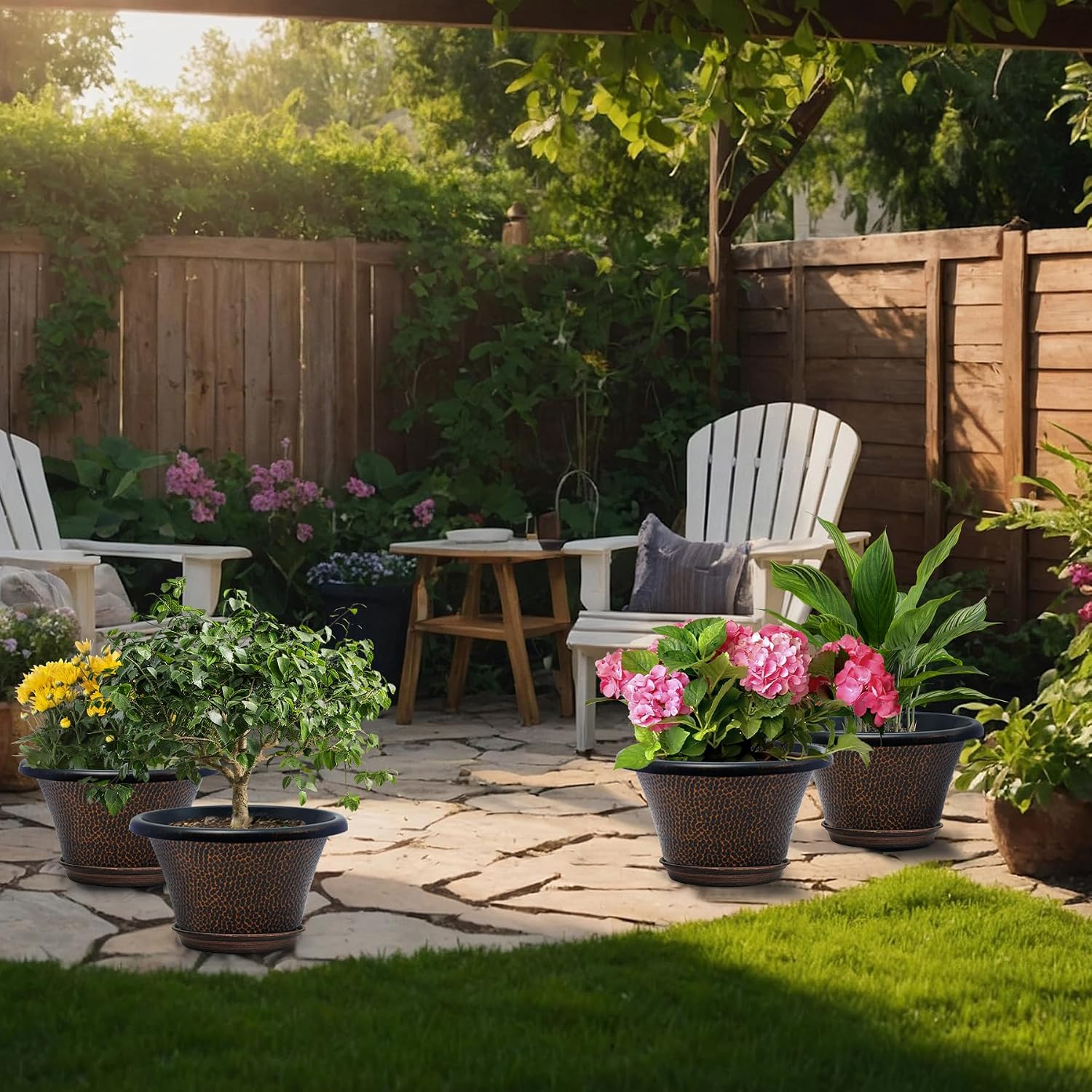 Large Flower Pots with Drainage Holes, 4 Pack, 12 inch