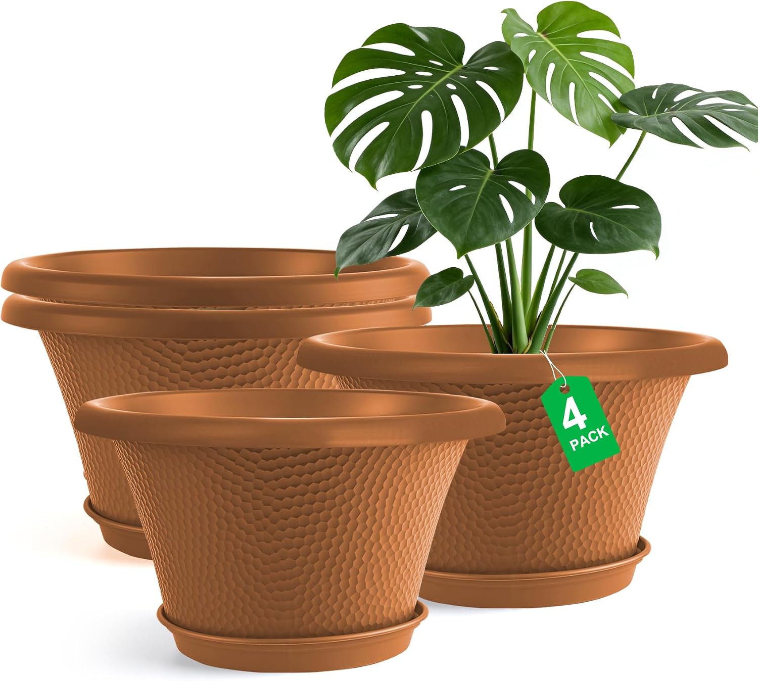 Large Flower Pots with Drainage Holes, 4 Pack, 12 inch