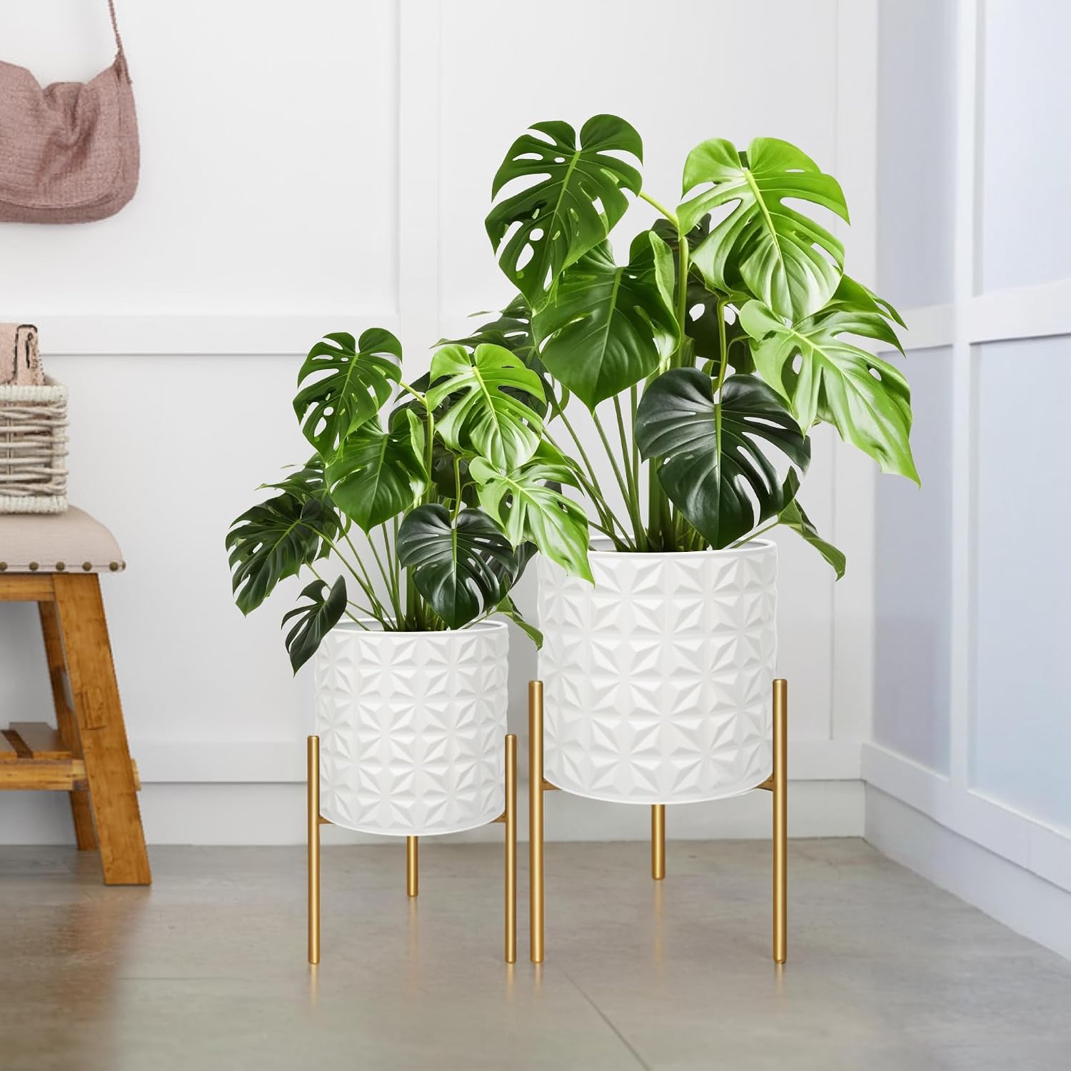Mid-Century Planters with Stand, Set of 2, Small
