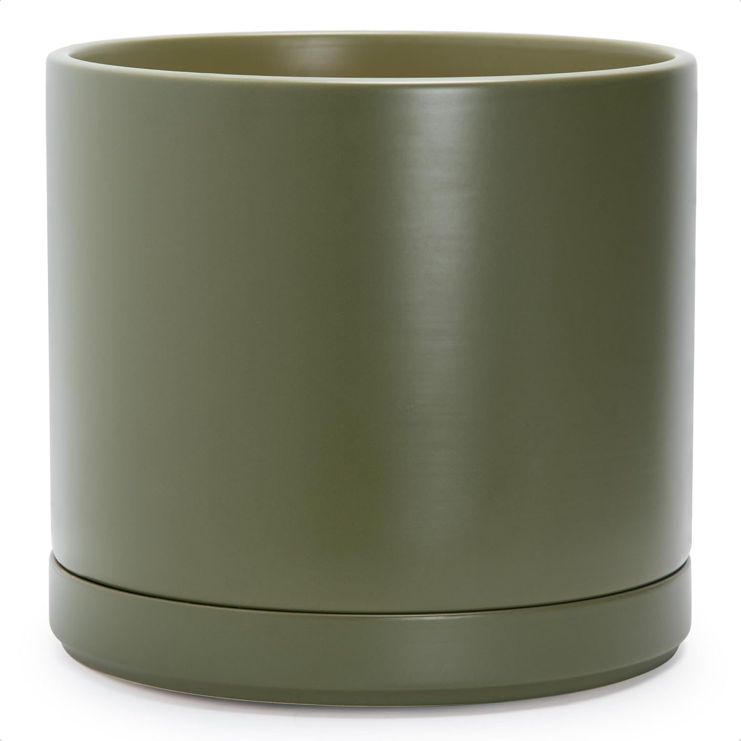 Modern Cylinder Ceramic Planter, 6.5 inch, Olive
