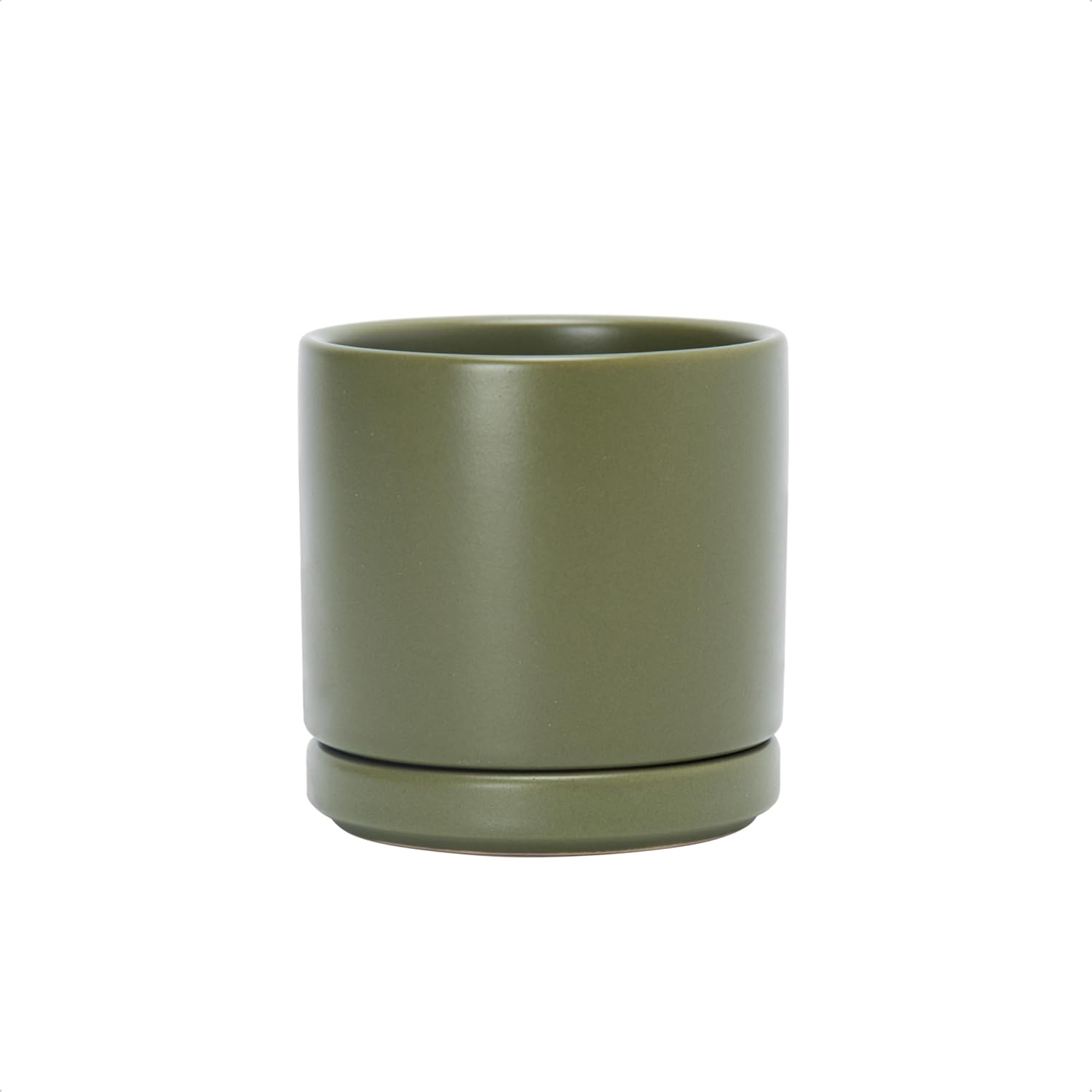Modern Cylinder Ceramic Planter, 6.5 inch, Olive