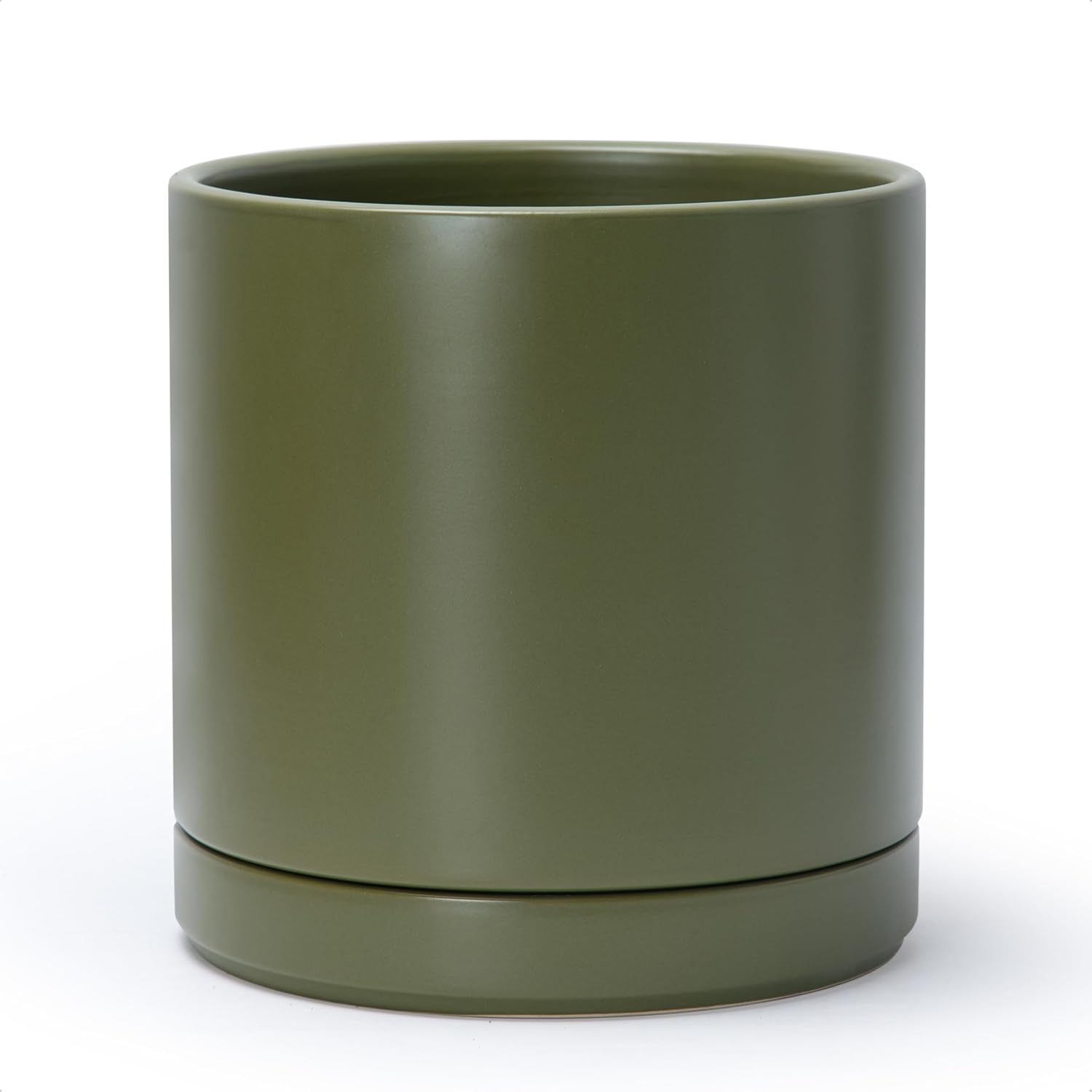 Modern Cylinder Ceramic Planter, 6.5 inch, Olive