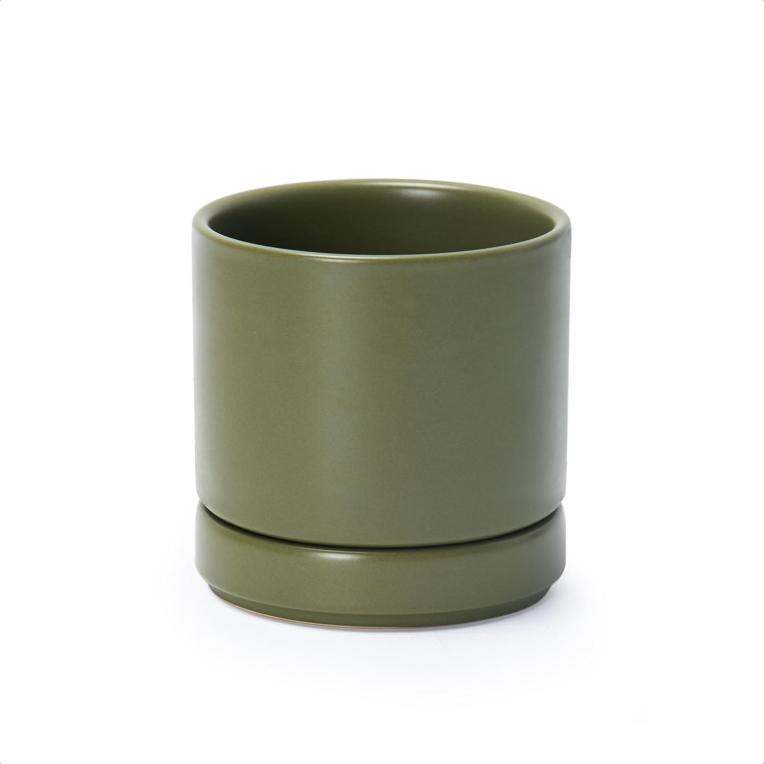 Modern Cylinder Ceramic Planter, 6.5 inch, Olive