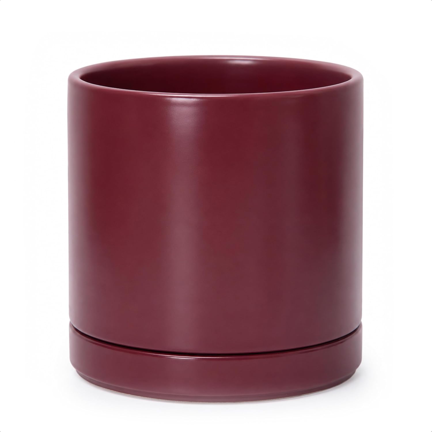 Modern Cylinder Ceramic Planter, 6.5 inch, Olive