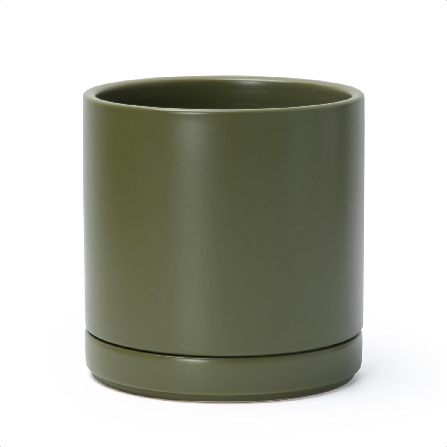 Modern Cylinder Ceramic Planter, 6.5 inch, Olive