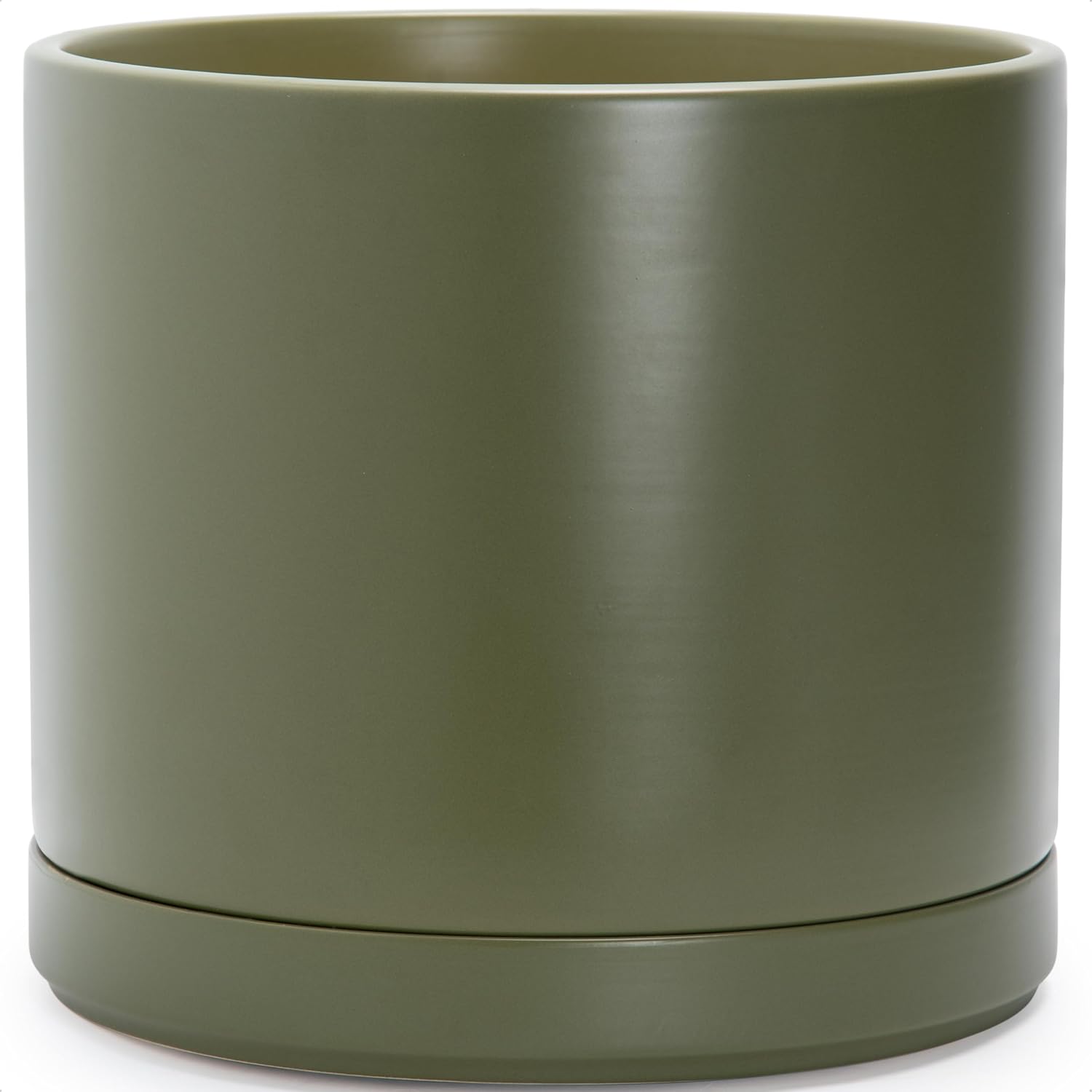 Modern Cylinder Ceramic Planter, 6.5 inch, Olive