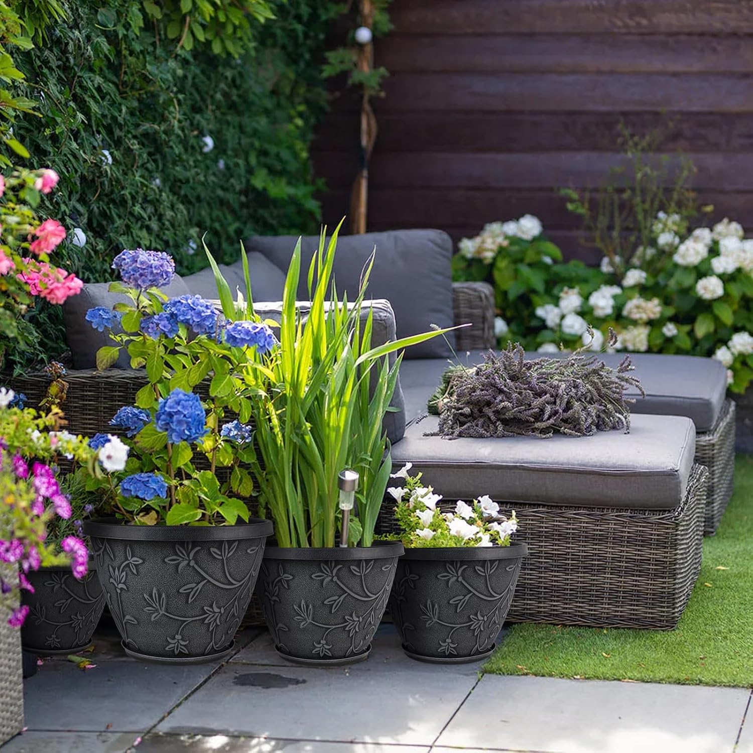 Outdoor Flower Pots, 4 Pack, 10 inch, Grey