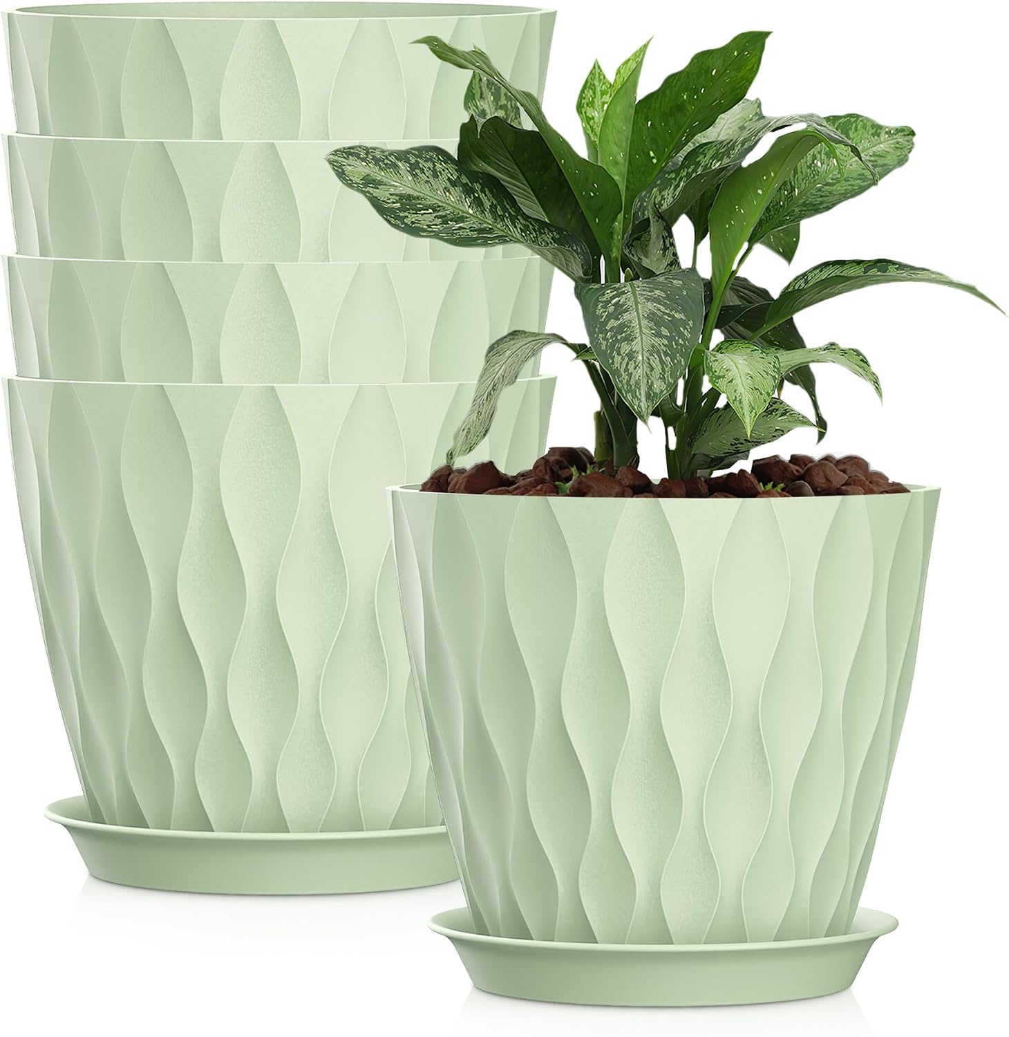 Plastic Plant Pots, Set of 5, 8 inch