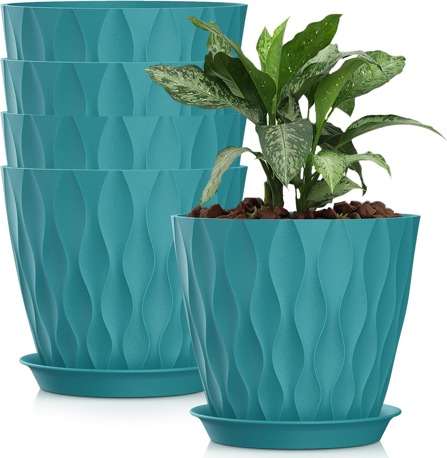 Plastic Plant Pots, Set of 5, 8 inch