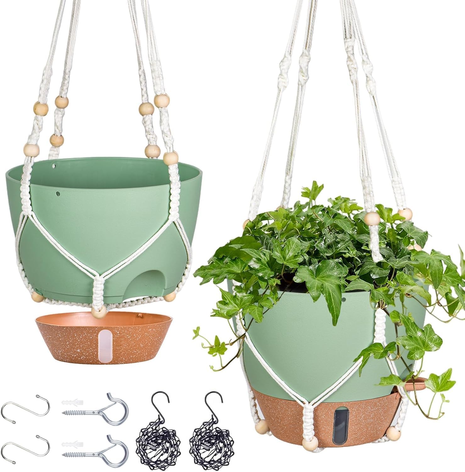 Self-Watering Hanging Planters, 2 Pack, 10 inch, Black