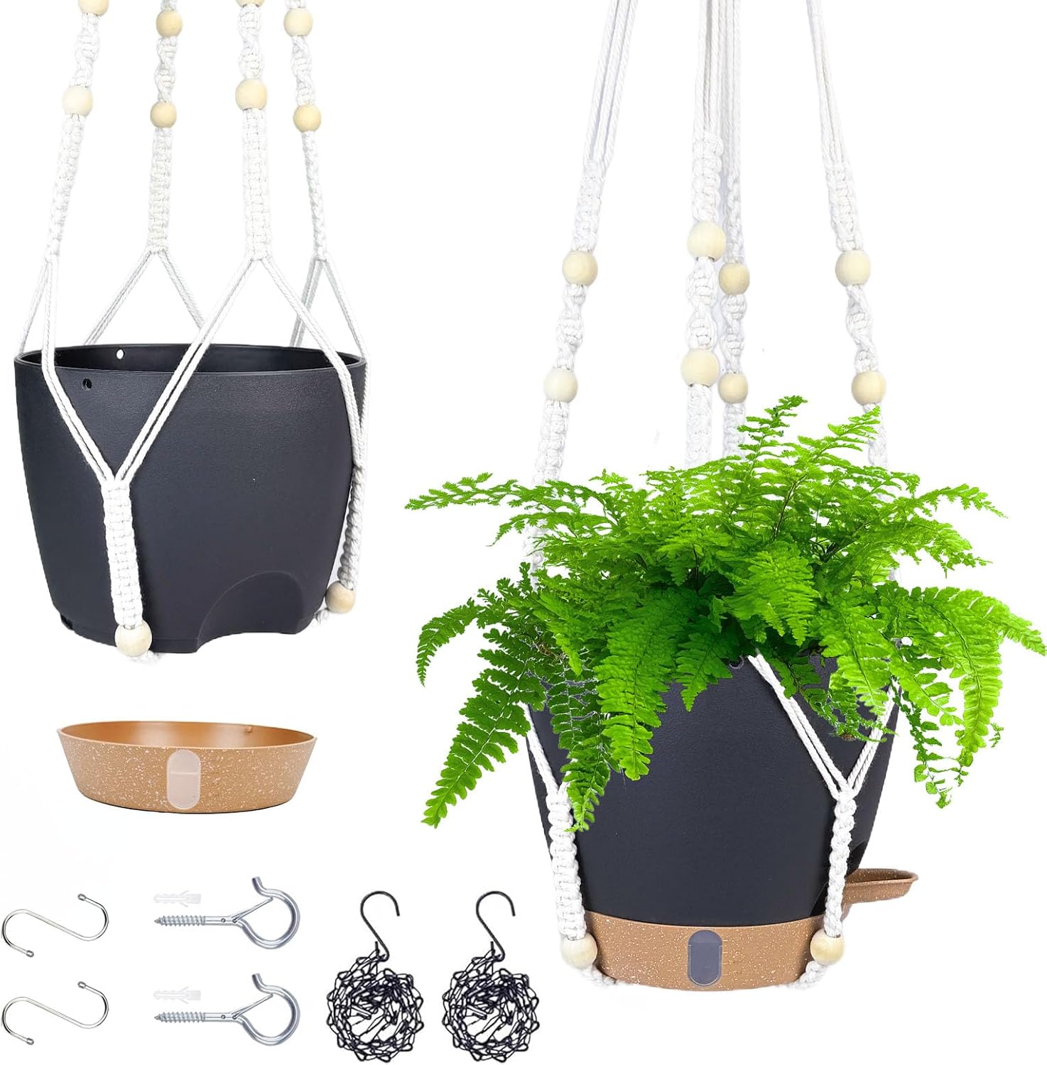 Self-Watering Hanging Planters, 2 Pack, 10 inch, Black