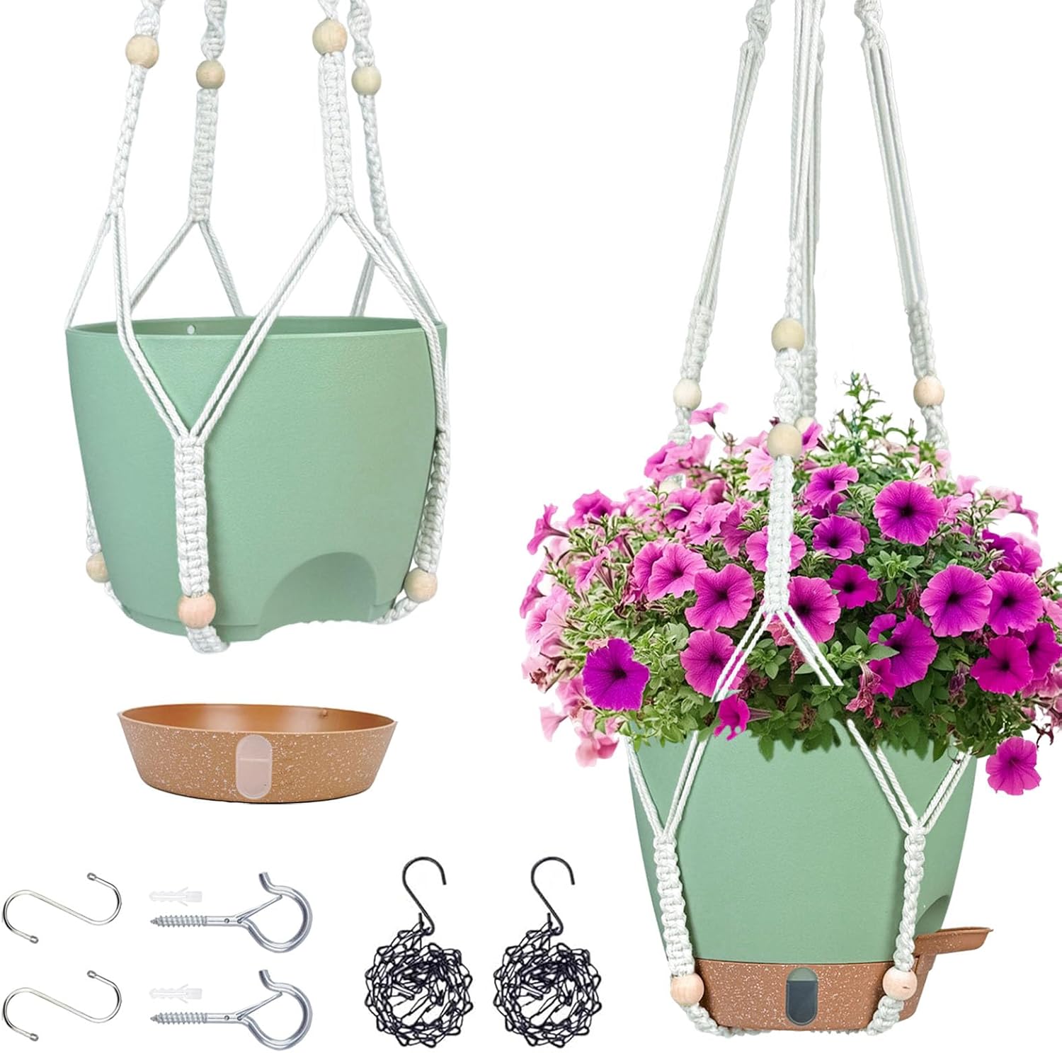 Self-Watering Hanging Planters, 2 Pack, 10 inch, Black