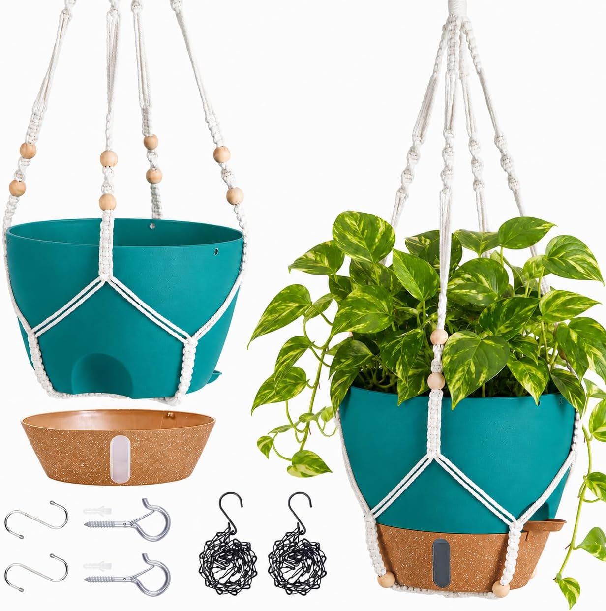 Self-Watering Hanging Planters, 2 Pack, 10 inch, Black