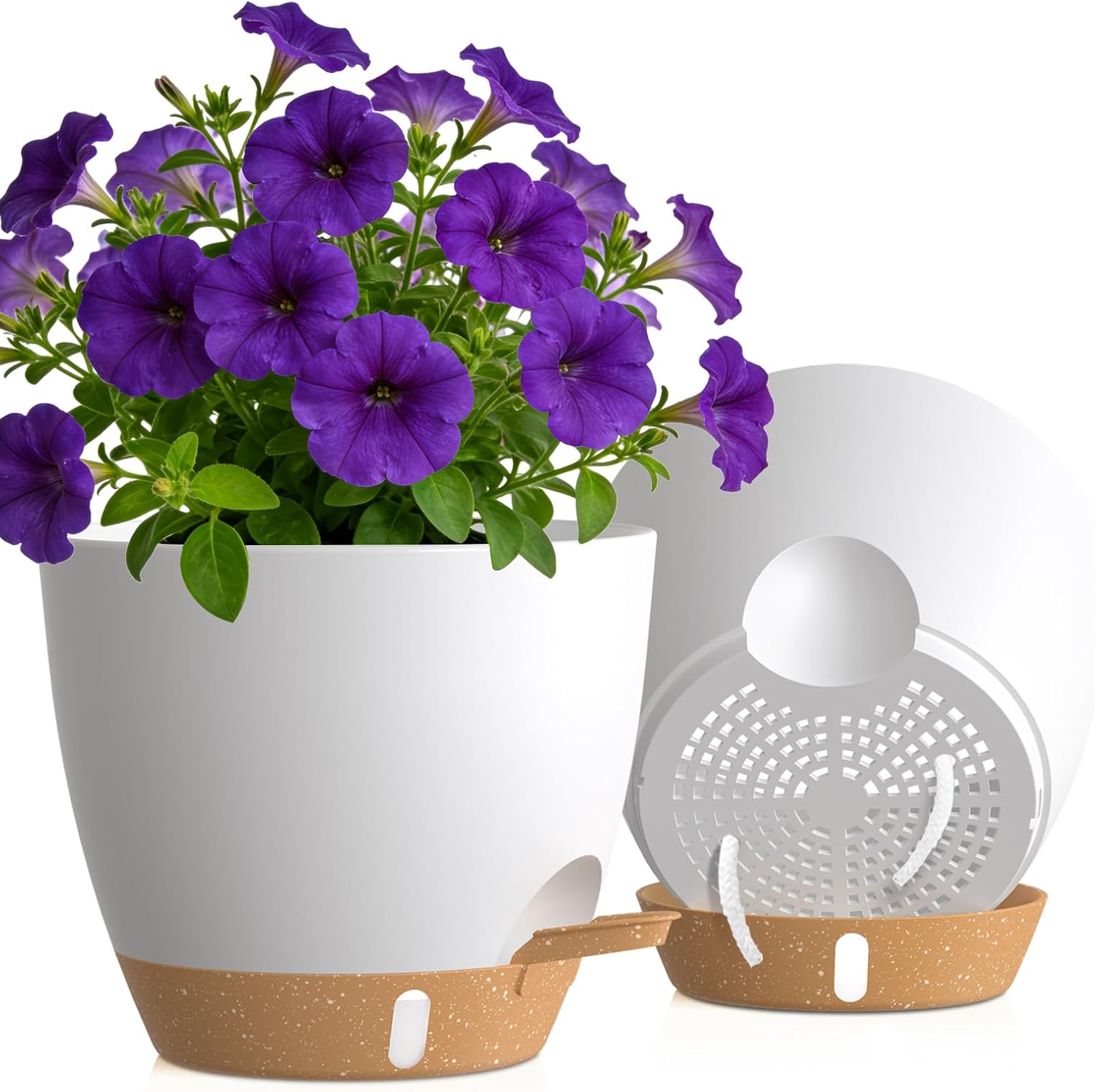 Self-Watering Pots with Drainage Holes, 3 Pack, 8 to 12 inch