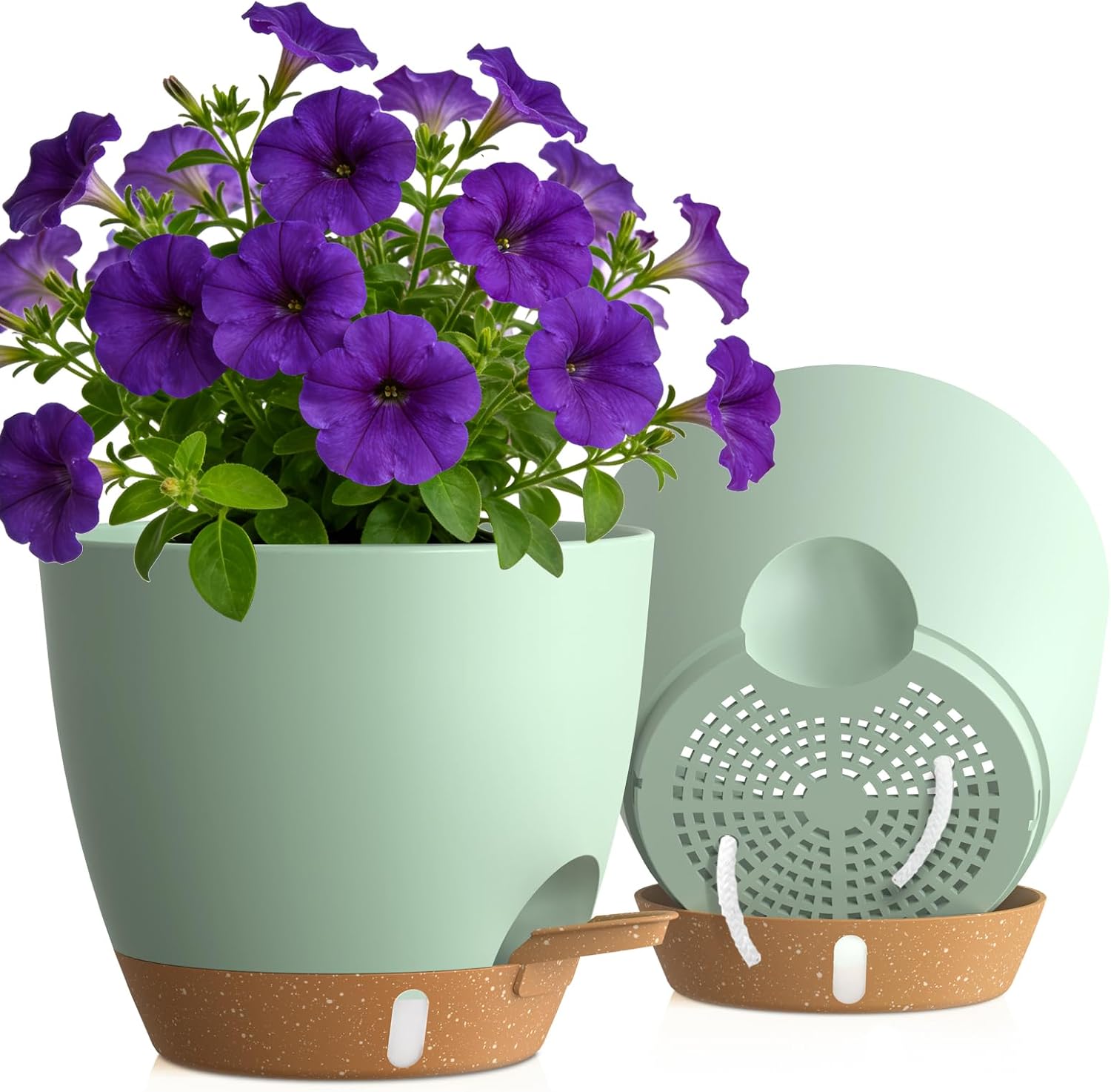Self-Watering Pots with Drainage Holes, 3 Pack, 8 to 12 inch