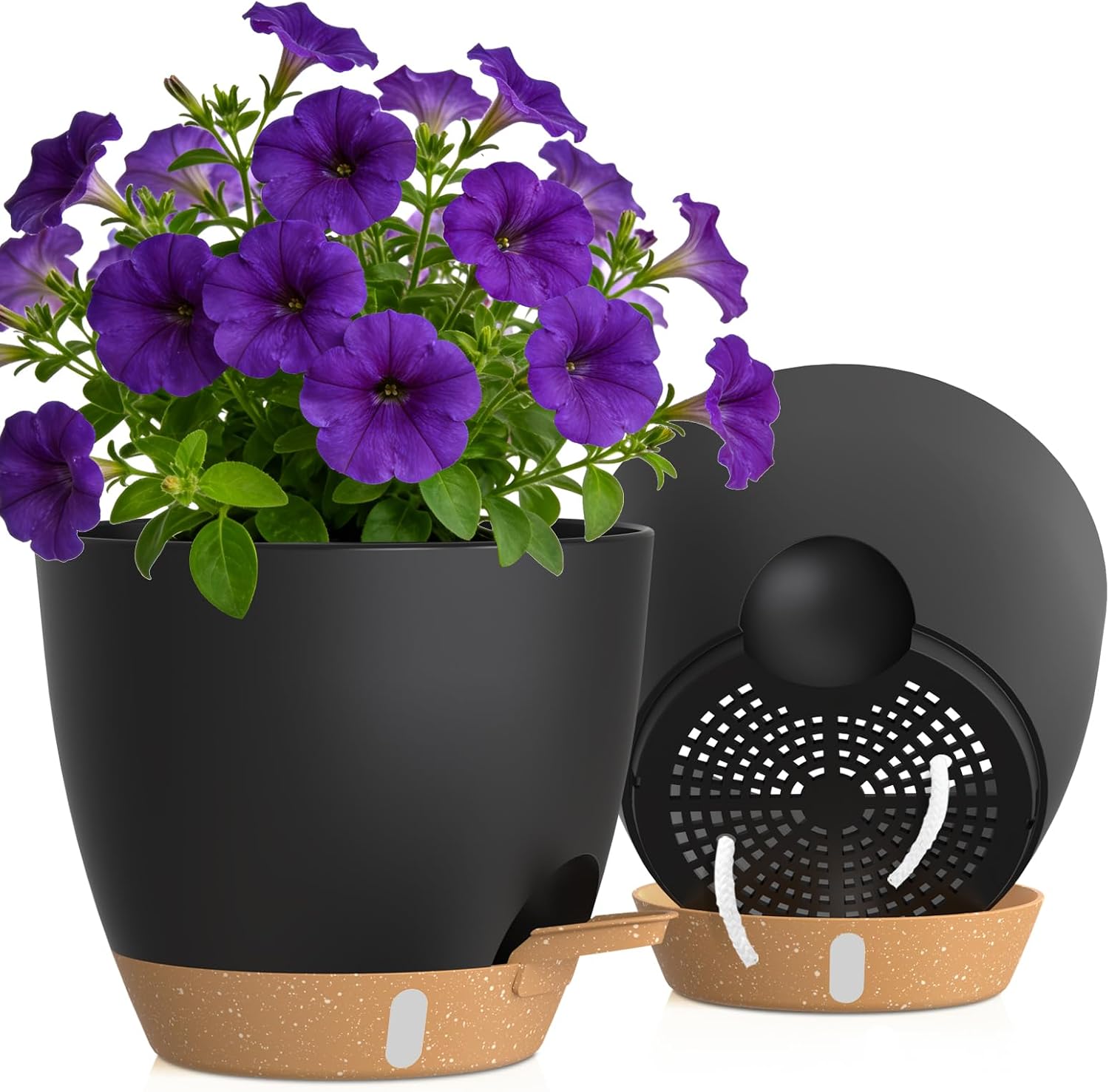 Self-Watering Pots with Drainage Holes, 3 Pack, 8 to 12 inch