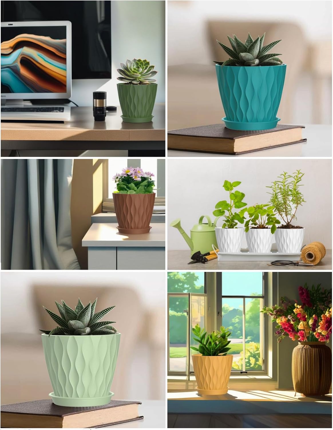 Small Indoor Flower Pots, 6 Pack, 4 inch